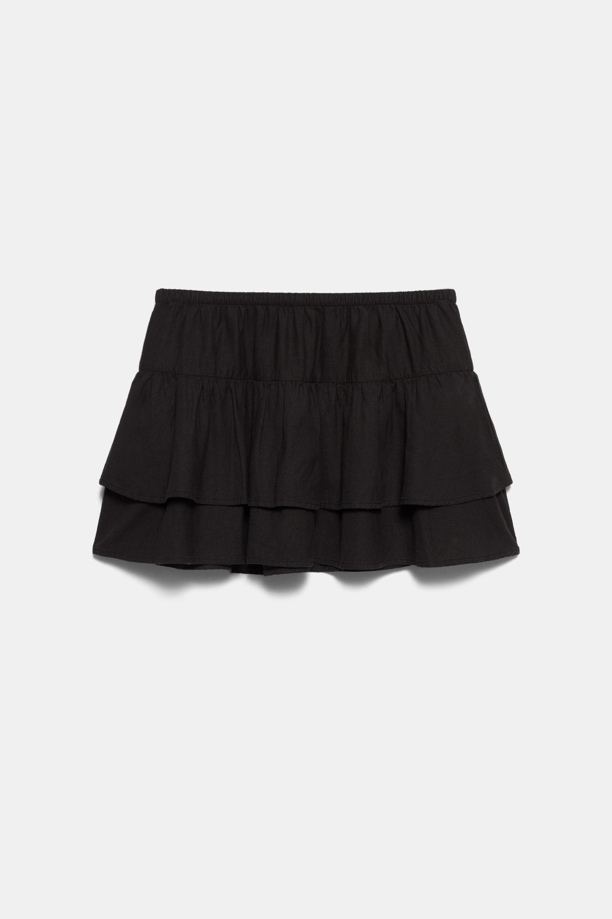 Ruffled mini skirt with linen — Black