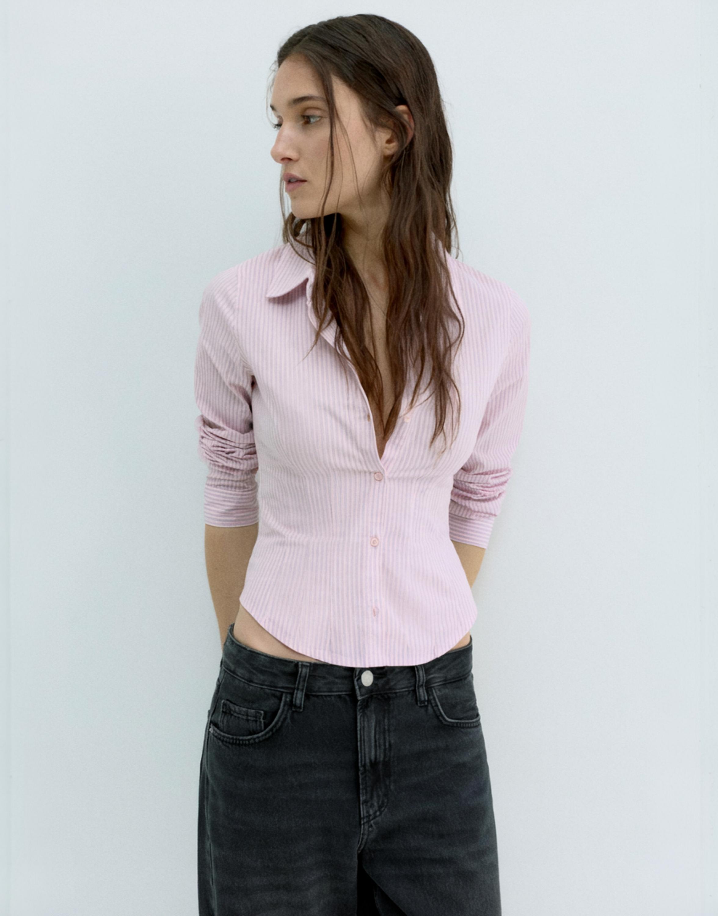 Poplin yırtmaçlı dar kesim gömlek - Görsel 151