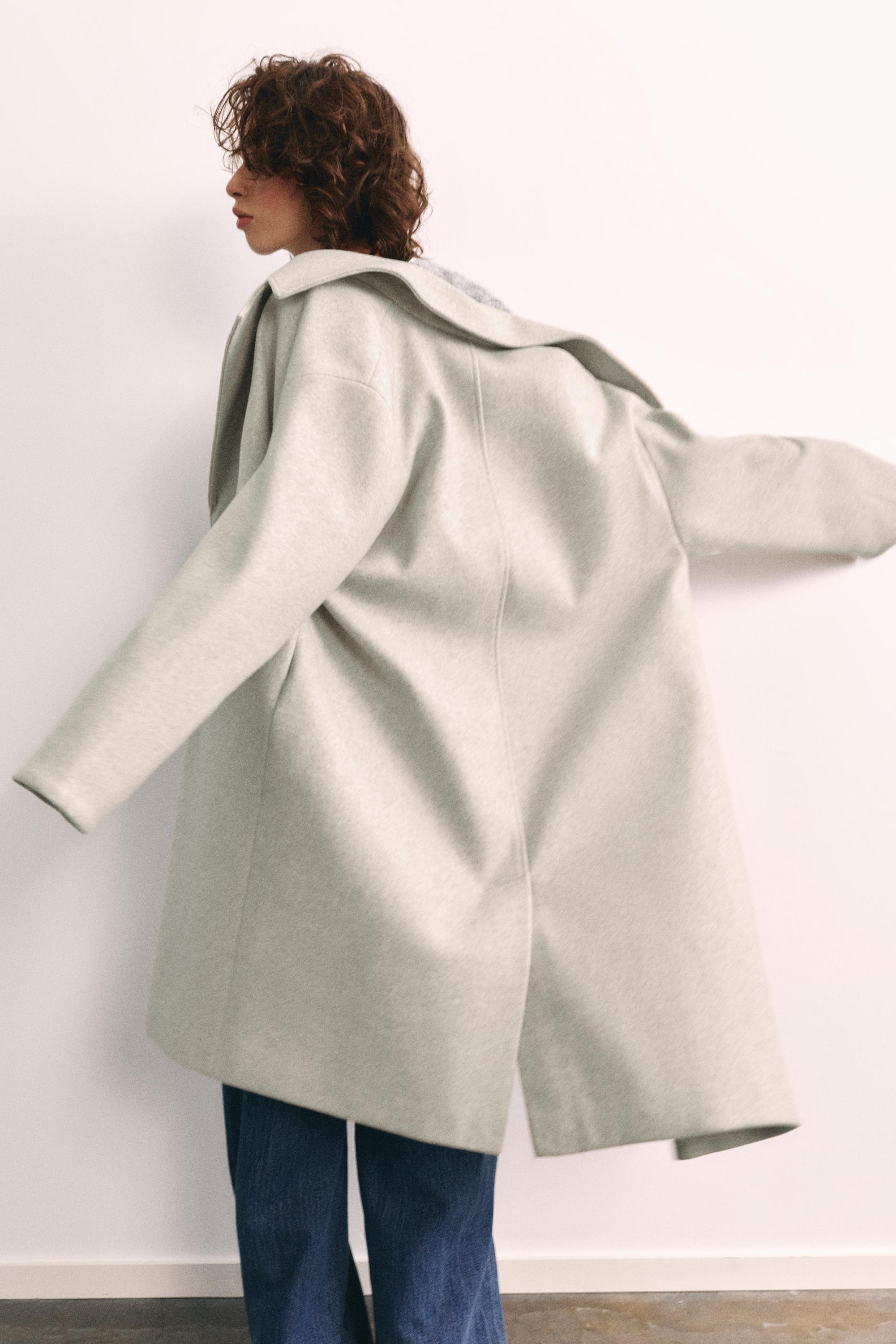 Double-breasted felt texture coat — Sand