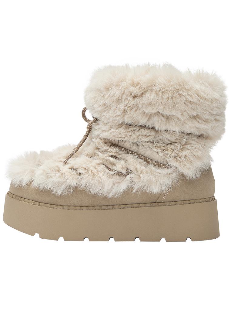 Flat faux fur boots — Ecru
