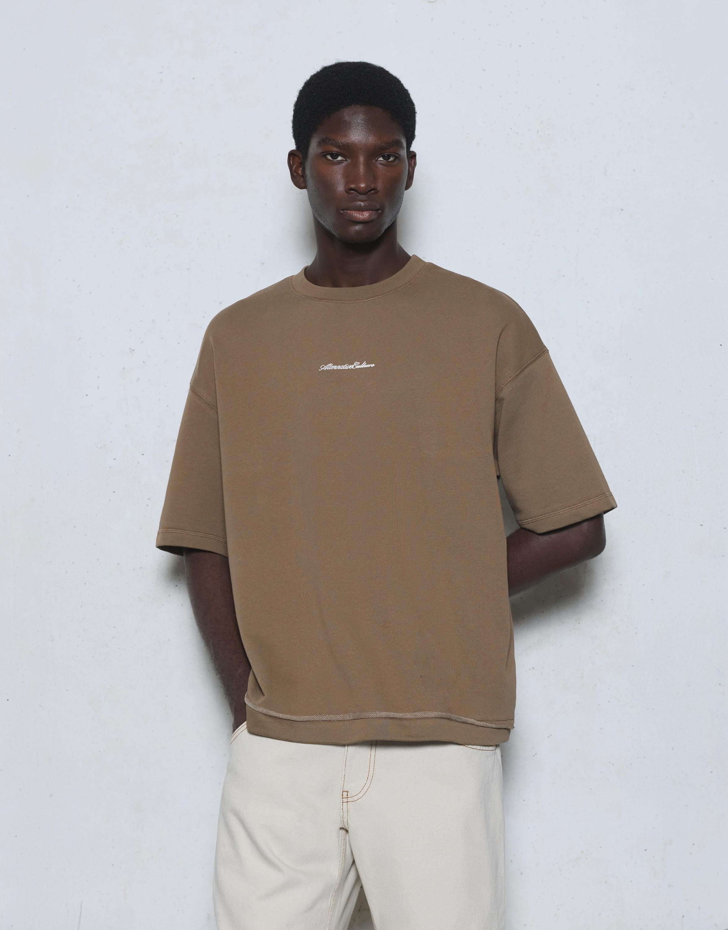 Short sleeve relaxed fit sweatshirt — Mole brown