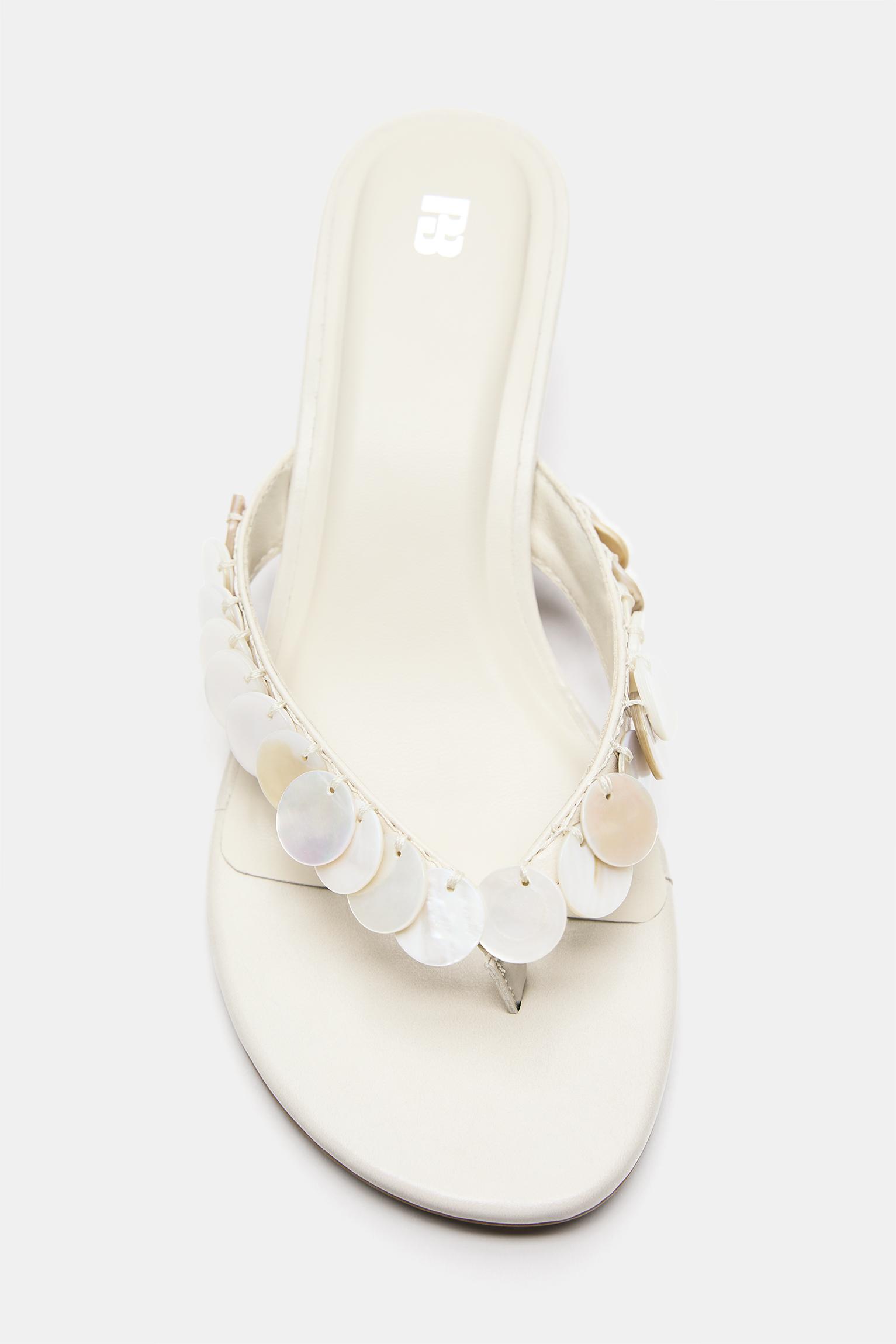 Beaded heeled sandals — Ecru
