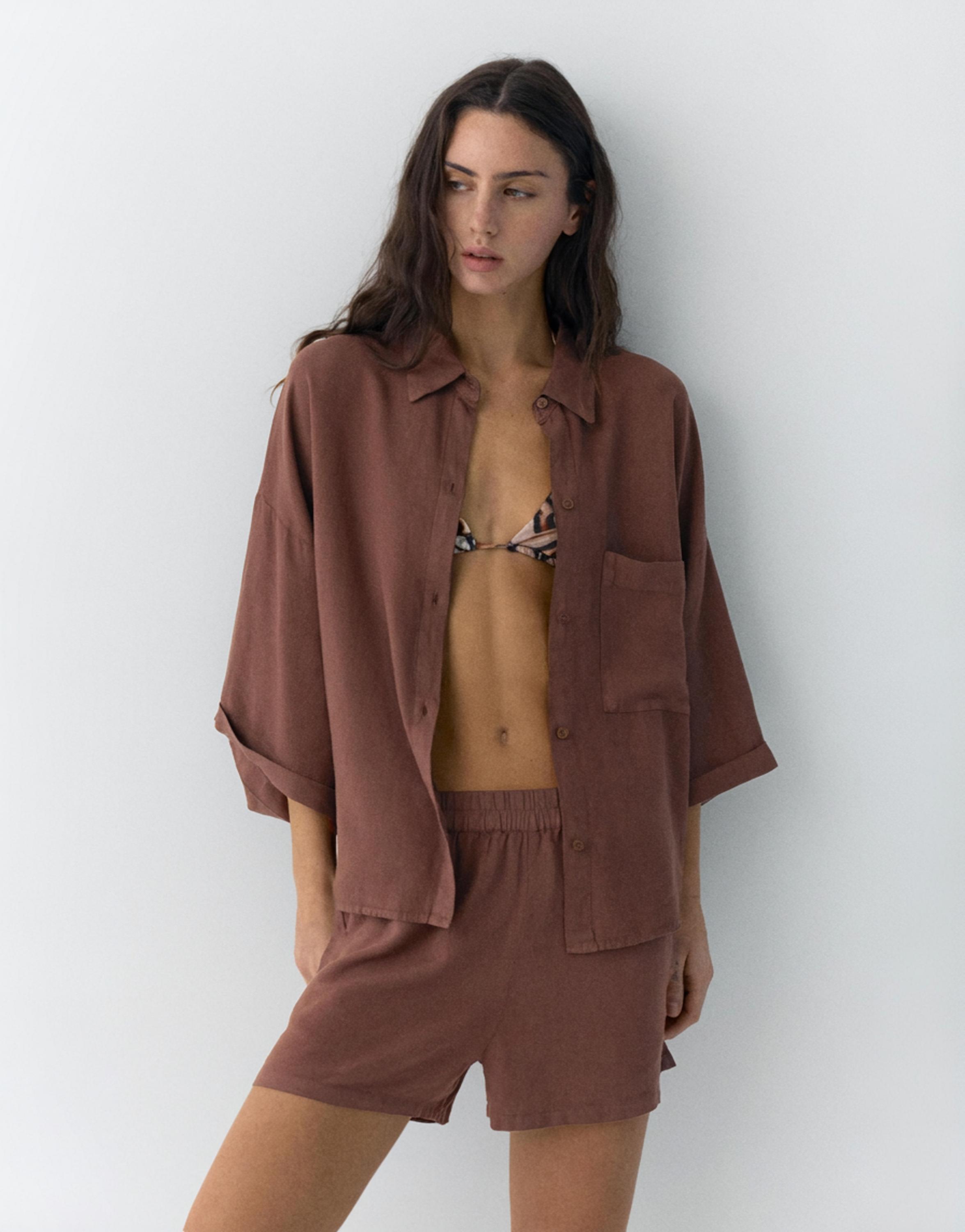 Linen blend shirt — Brown