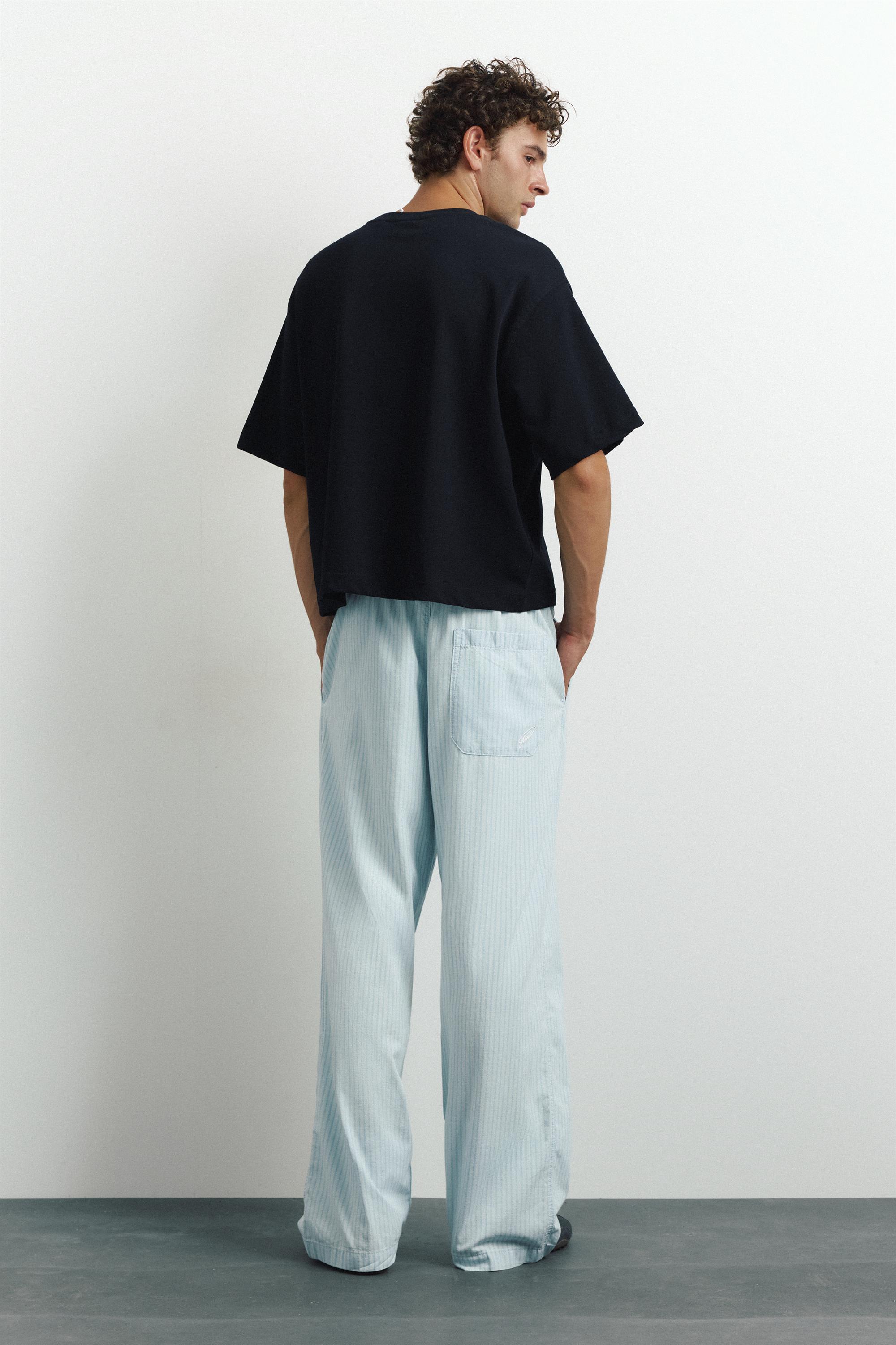 Striped pyjama-style trousers — Pale indigo