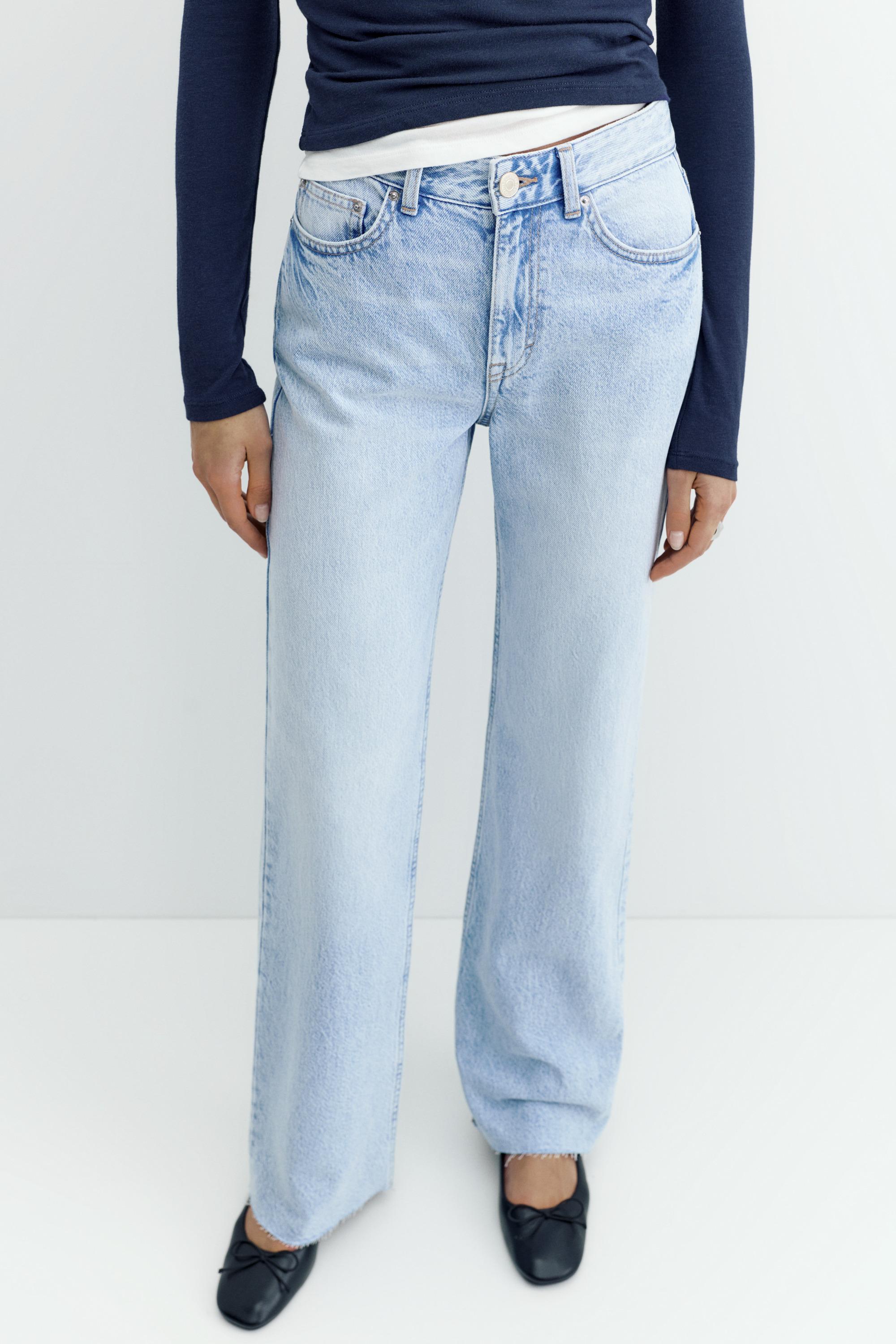 High-waist wide straight-leg jeans — Sky blue