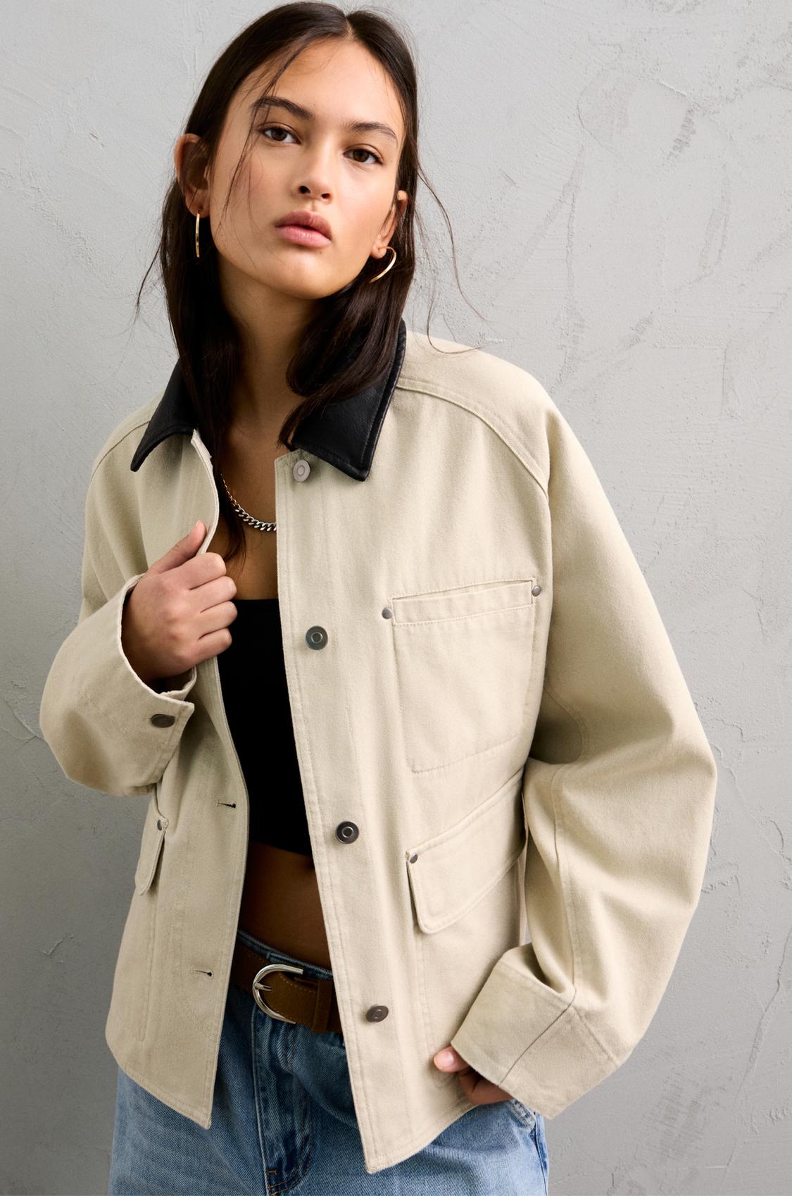 Worker jacket with faux leather collar - pull&bear 