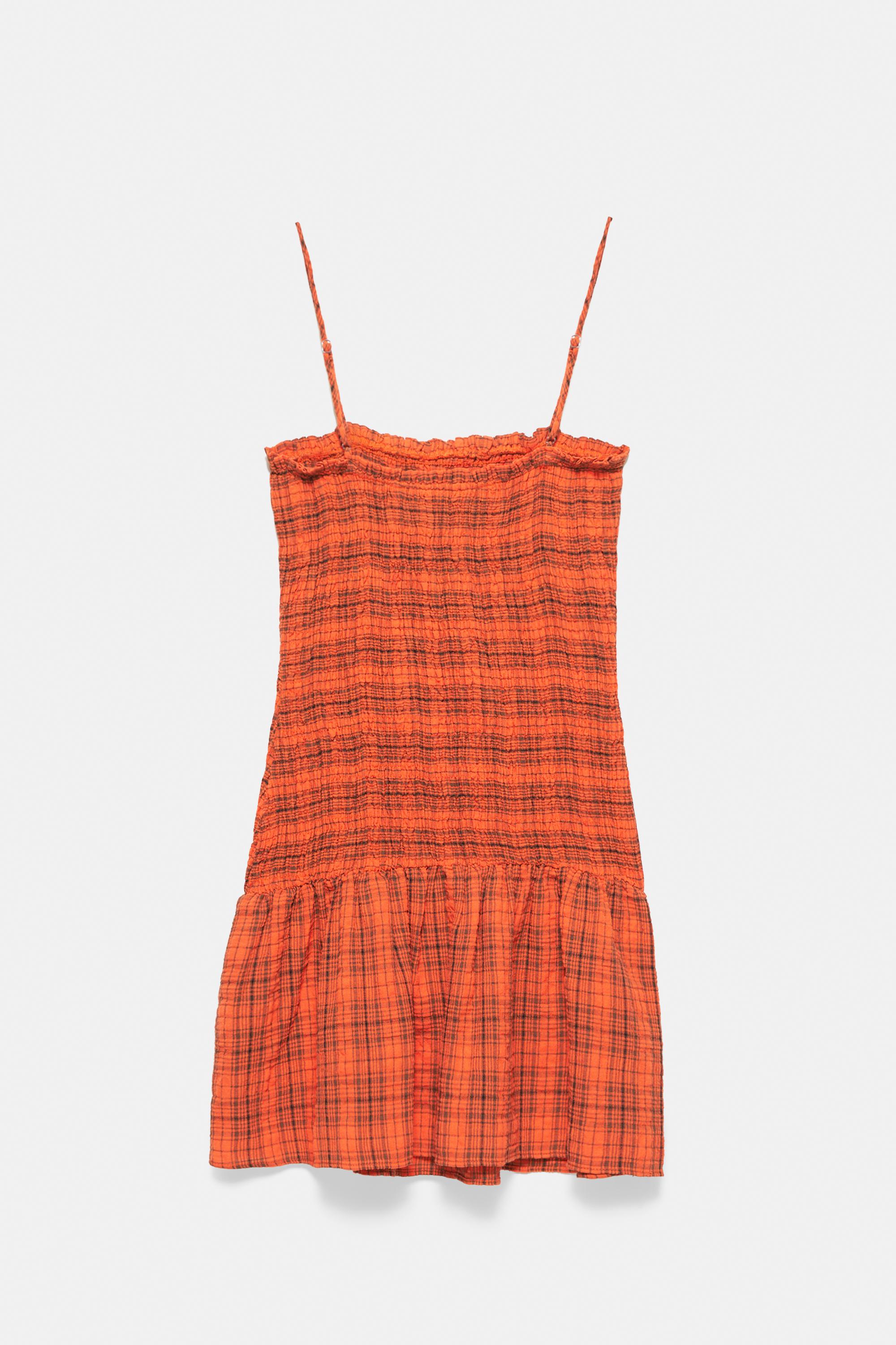 Check smocked dress — Red