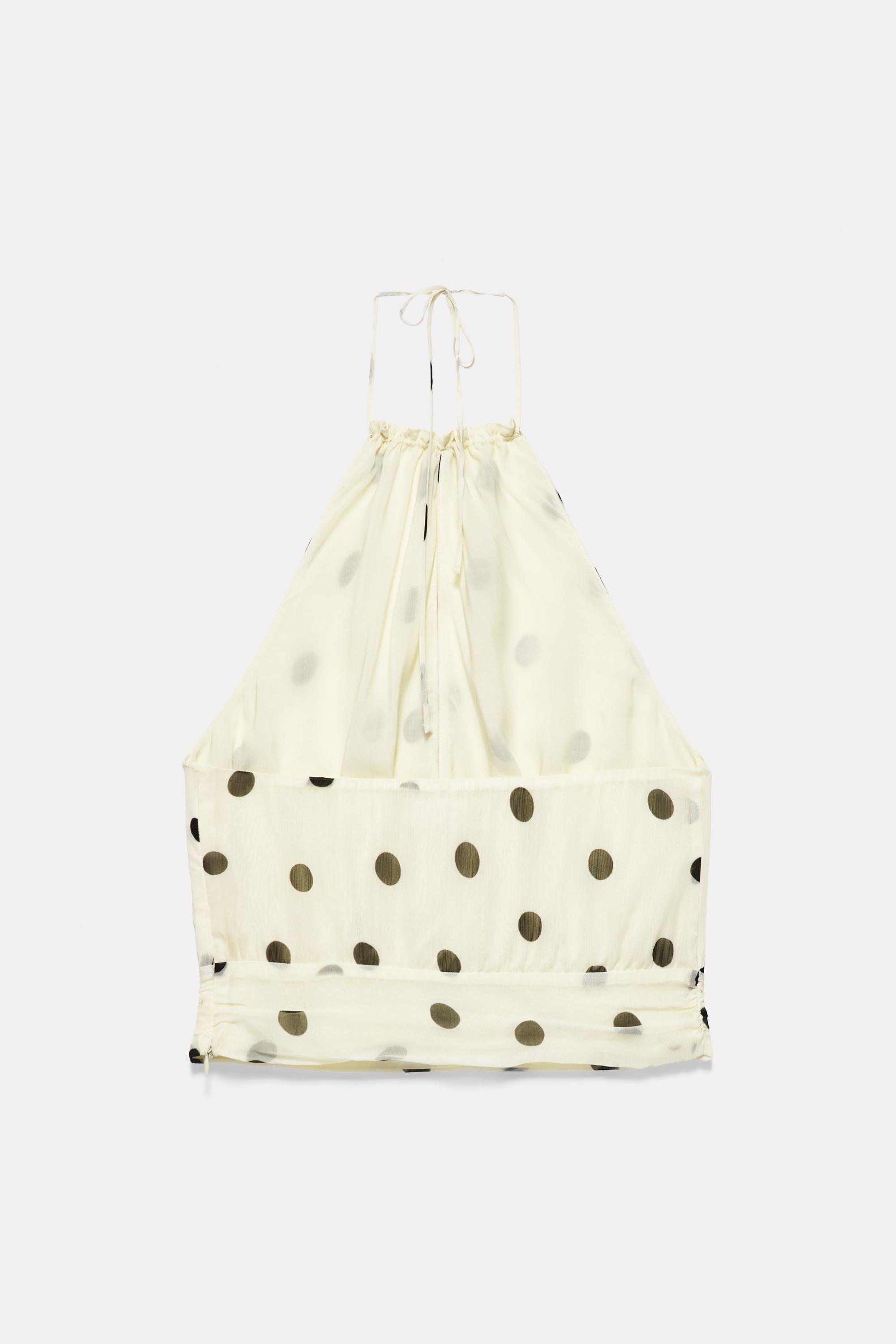 Polka dot halter top with cutout — White