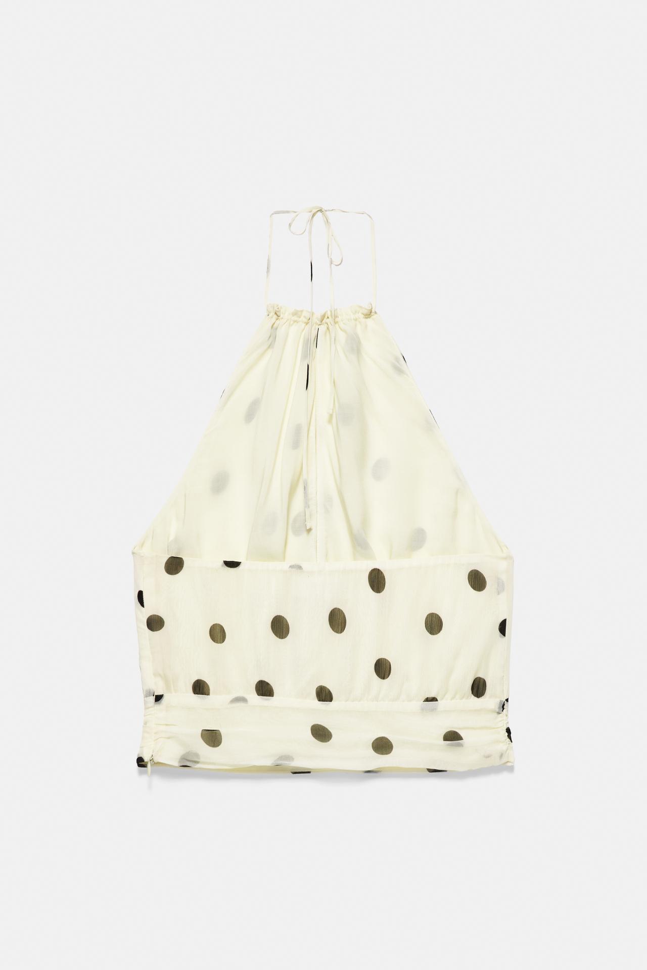 Polka dot halter top with cutout — White