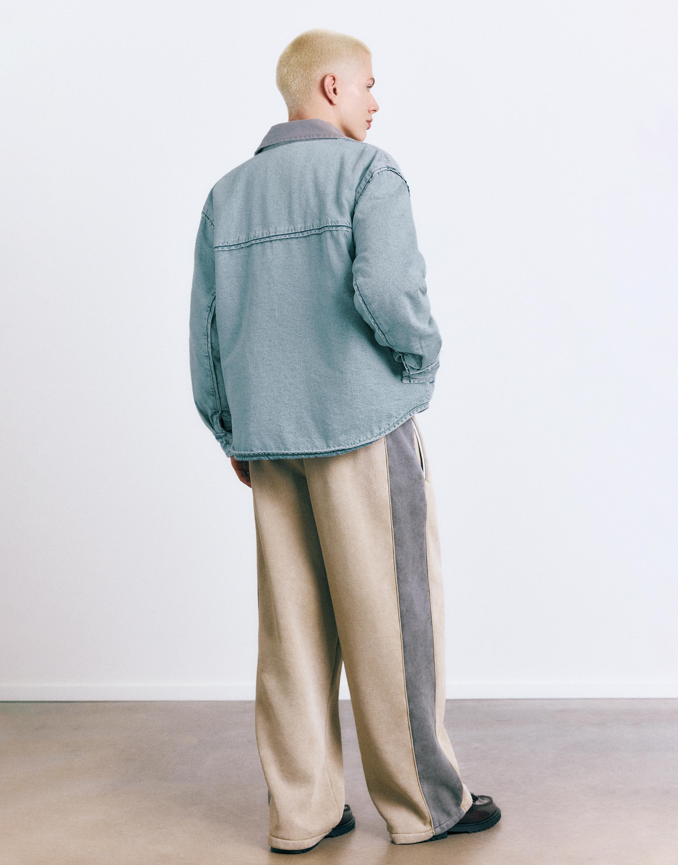 Kontrast yakalı denim ceket - Görsel 12