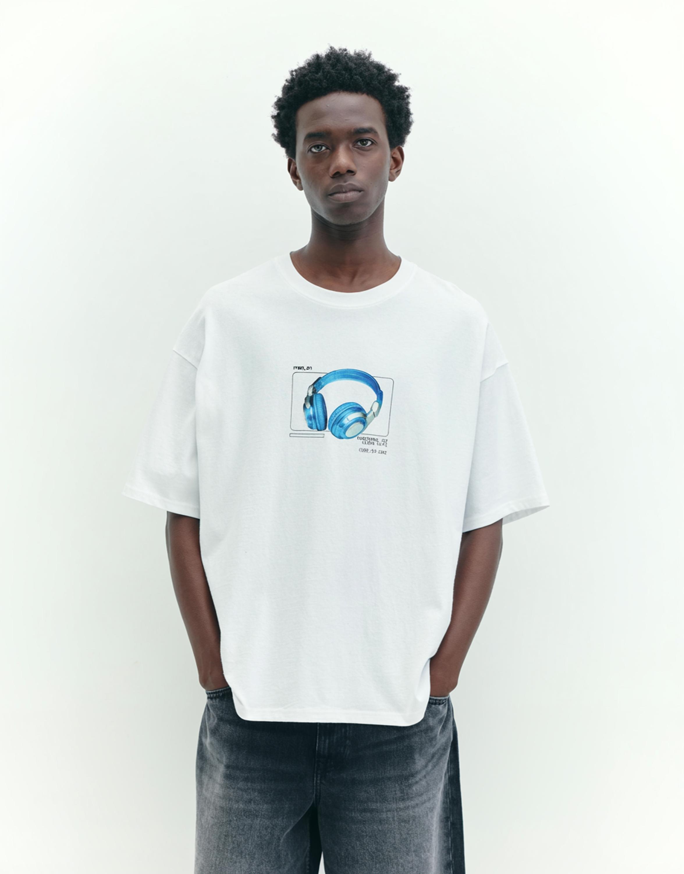 STWD T-shirt with headphones graphic — Off white