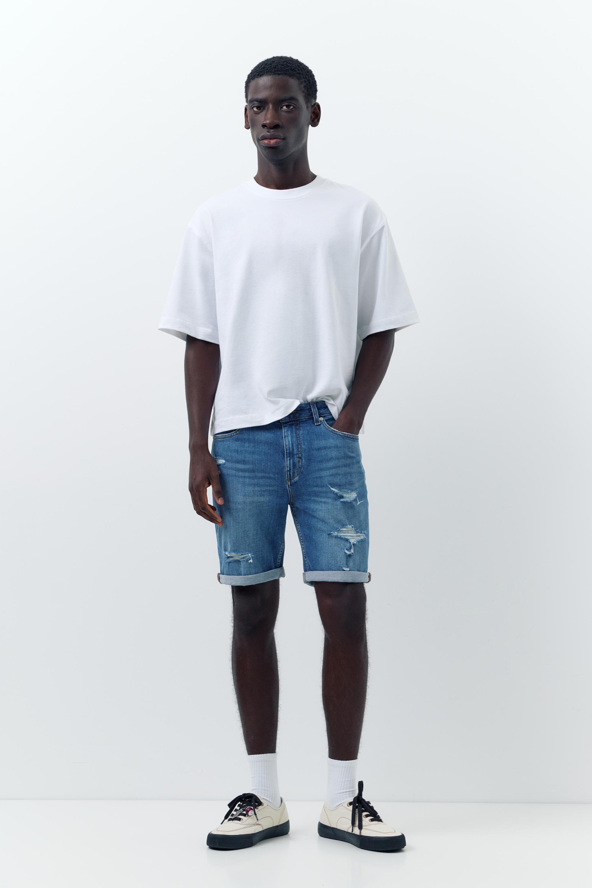 Distressed denim bermuda - Görsel 13