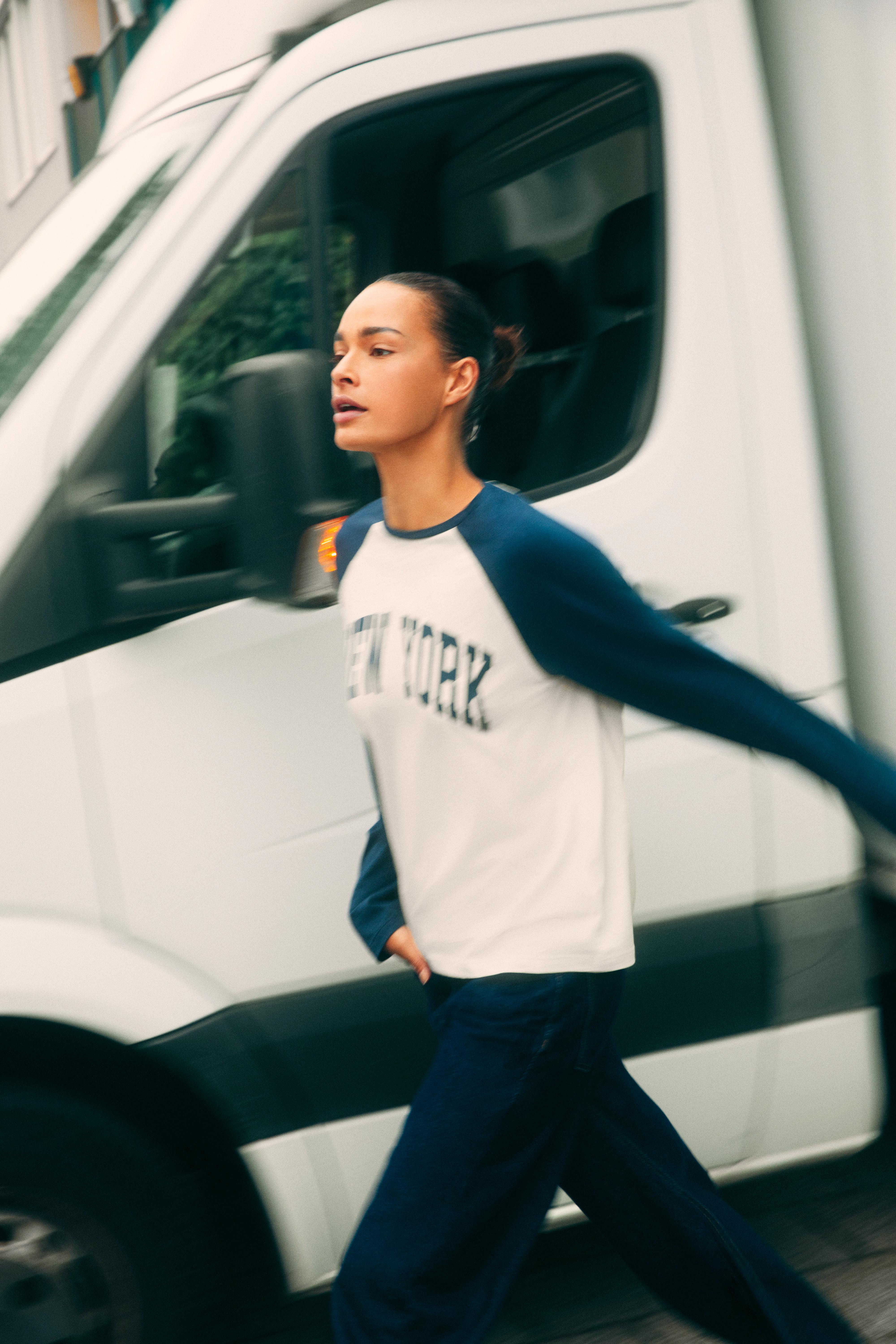 New York raglan T-shirt — Ecru/Blue