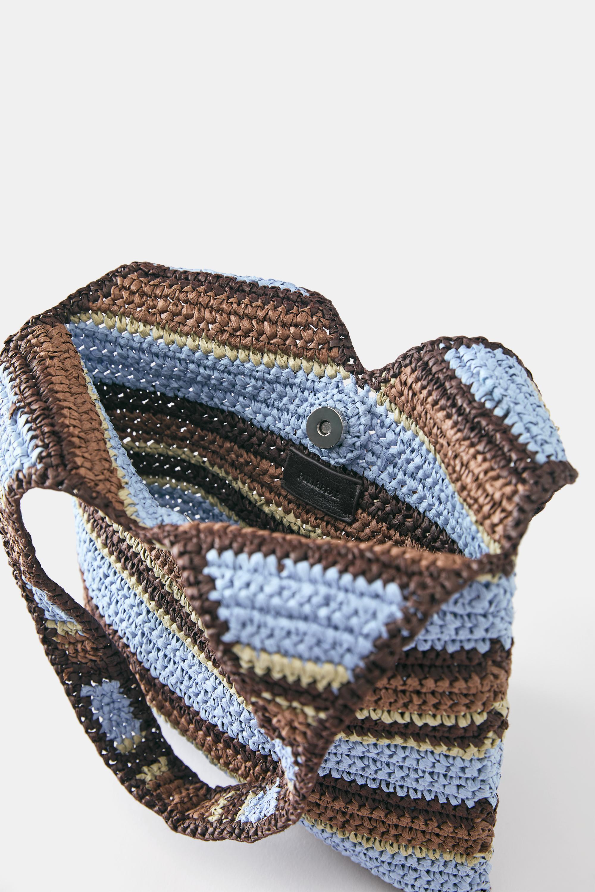 Striped woven shoulder bag — Blue