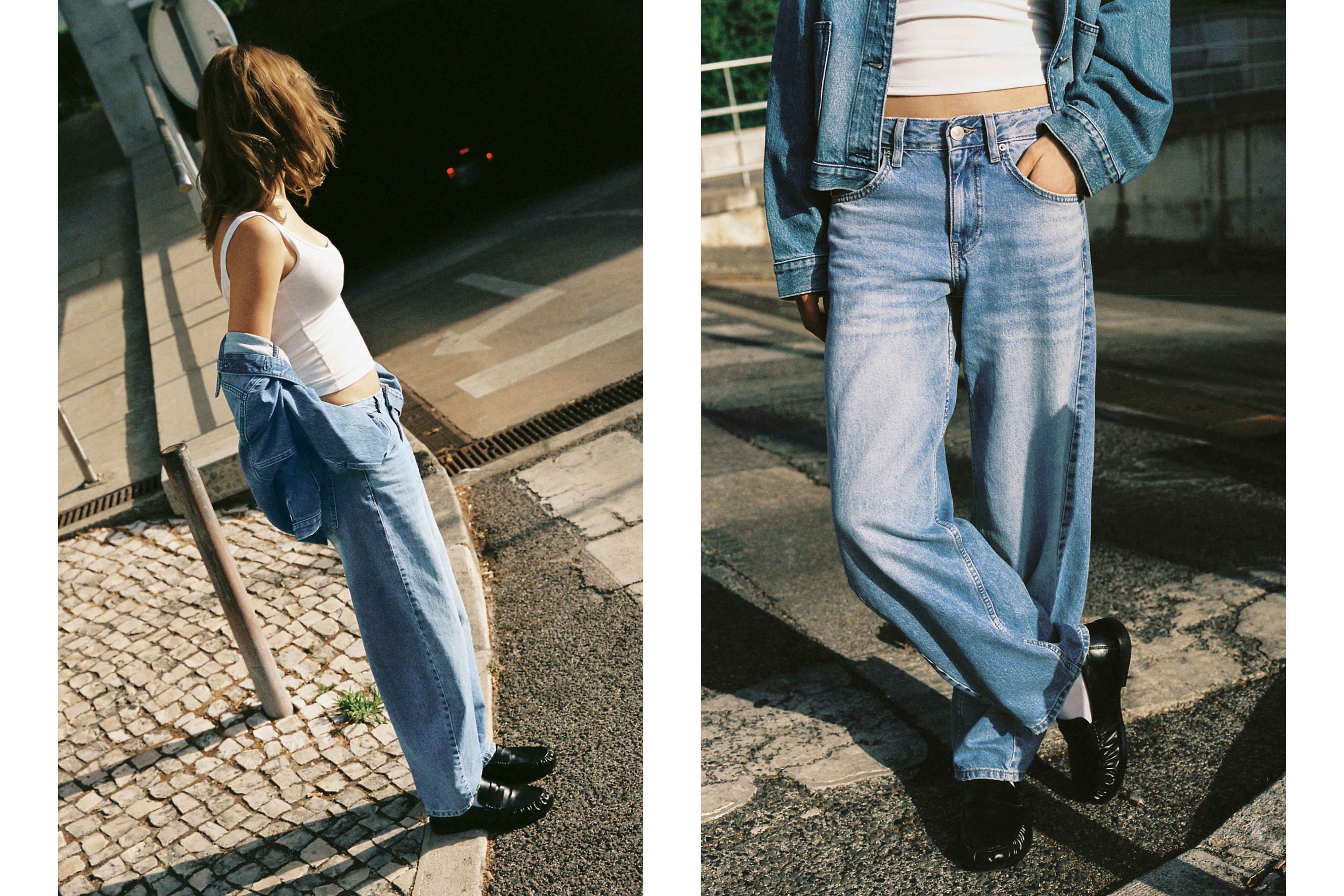 Low-rise barrel jeans — Medium blue
