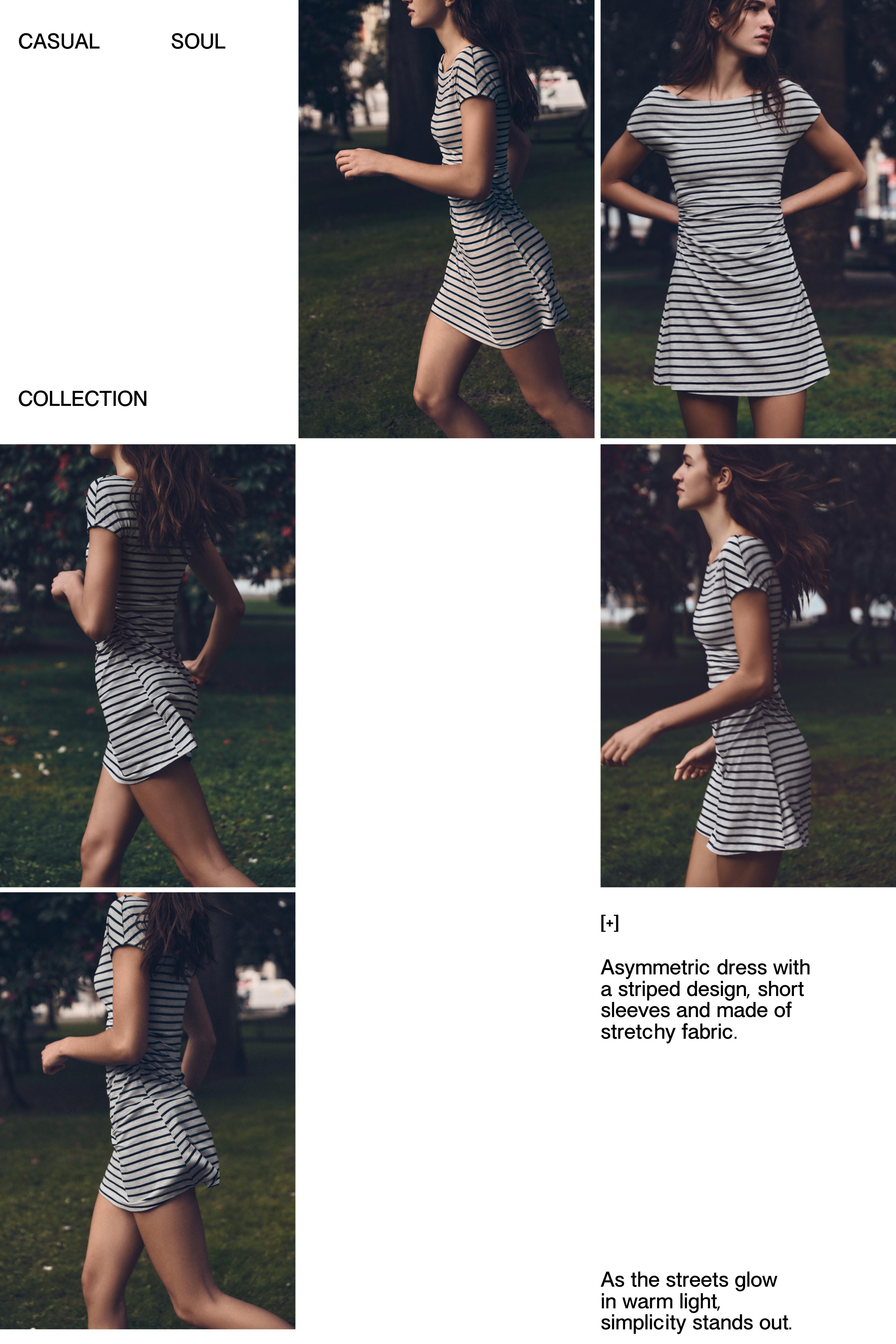 Short multi-position striped dress — Grey marl