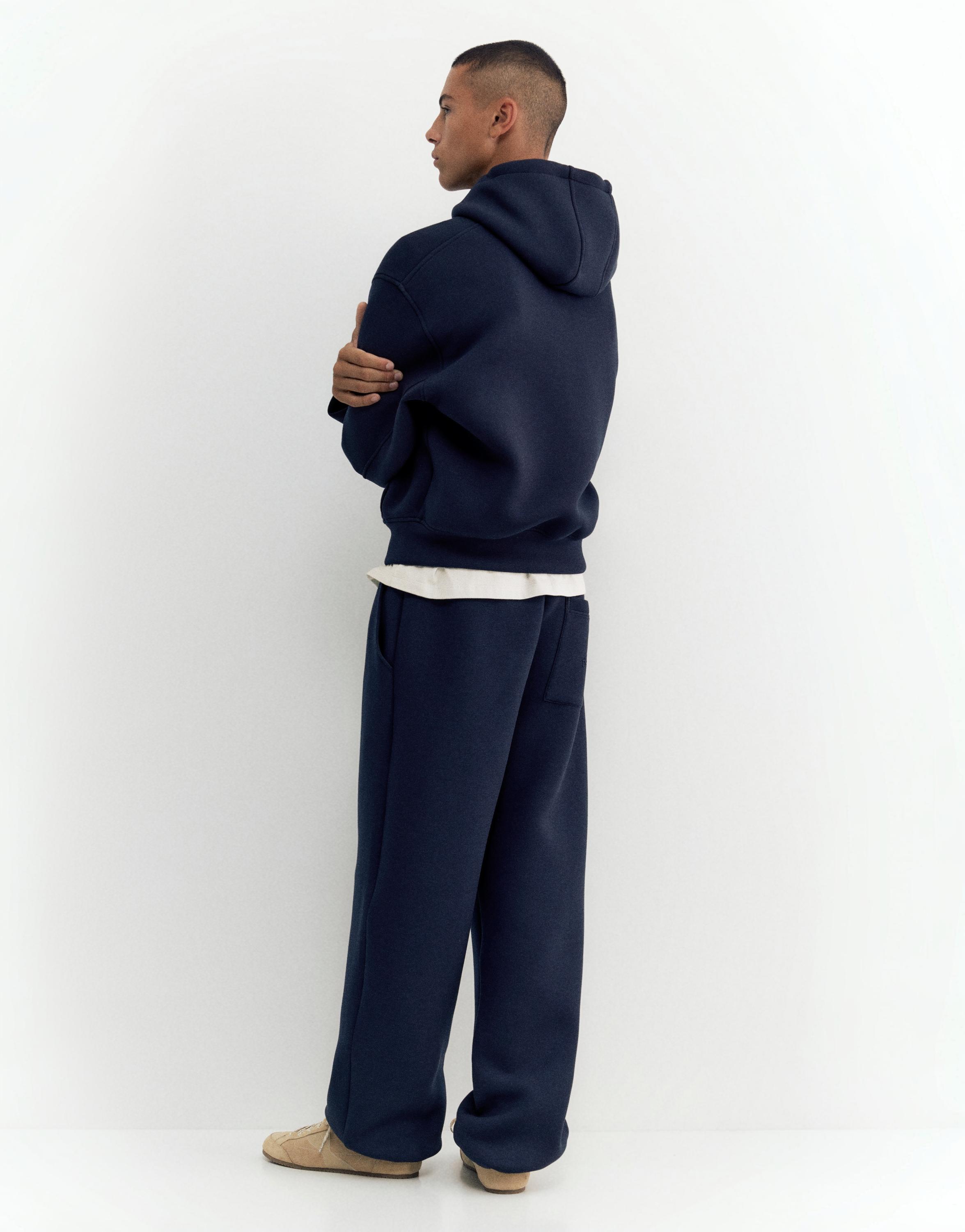 Neoprene-effect baggy trousers — Navy