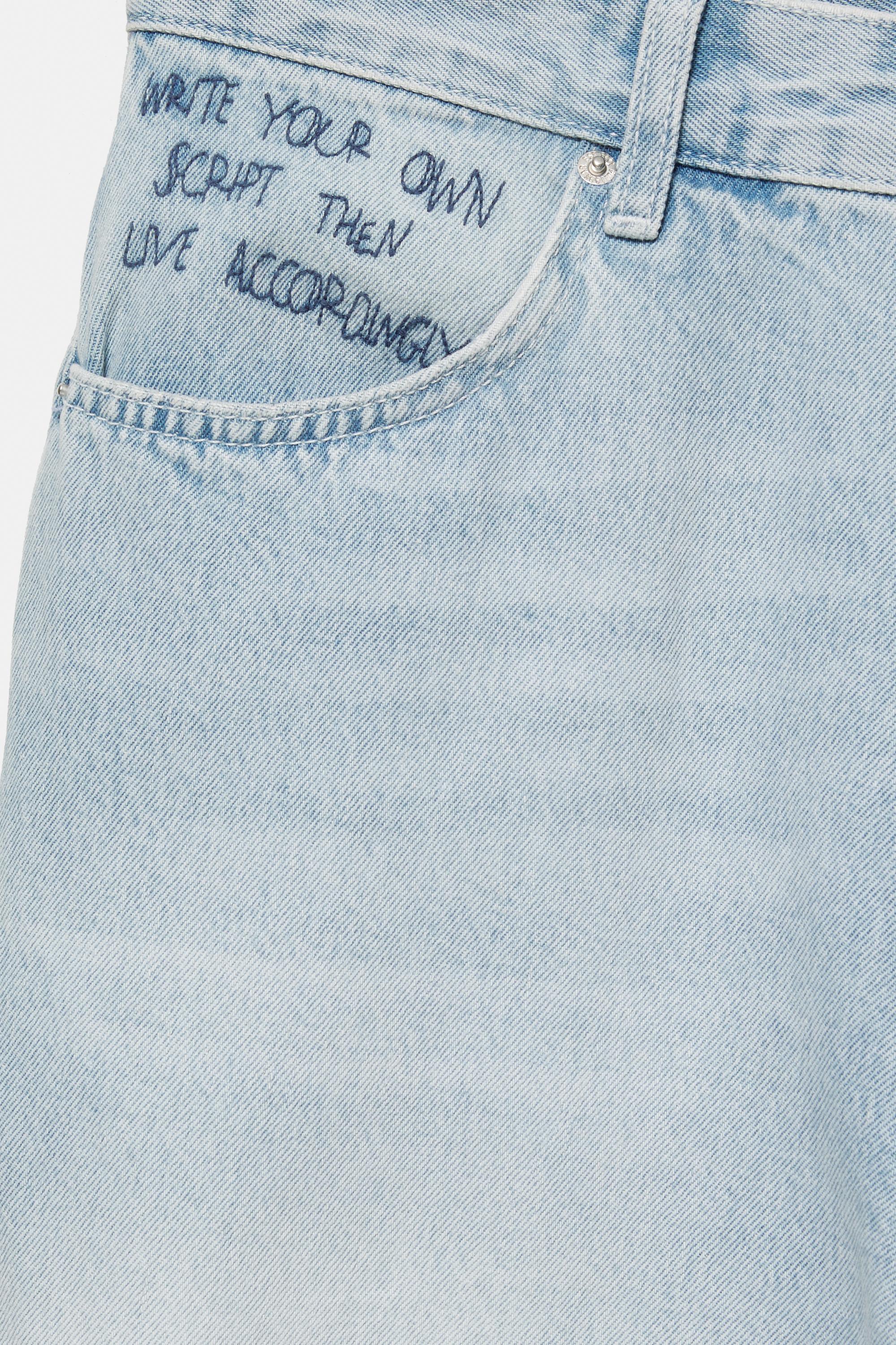 Embroidered baggy denim Bermuda shorts — Pale indigo