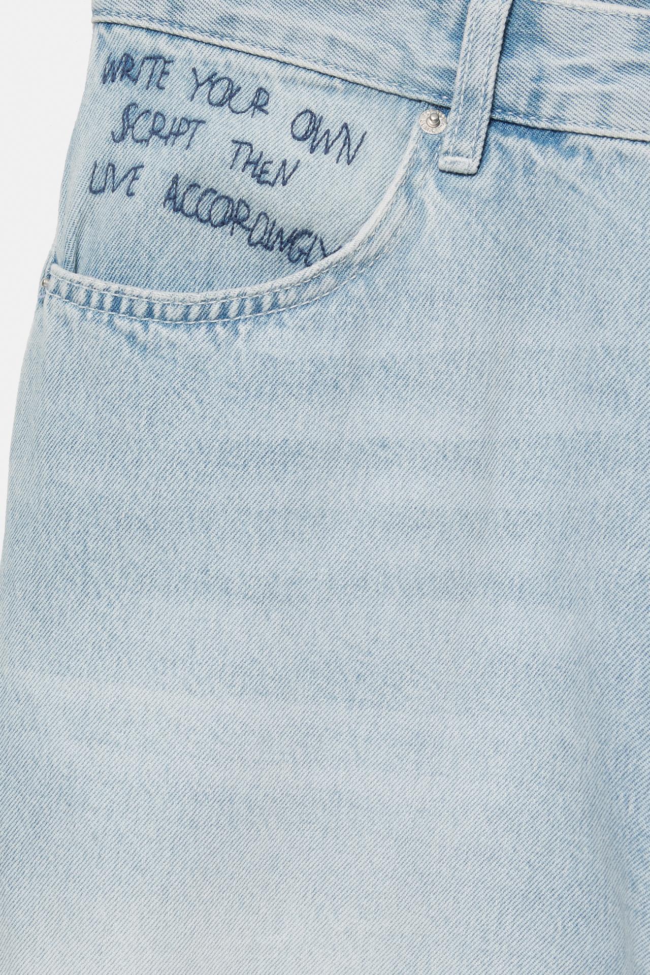 Embroidered baggy denim Bermuda shorts — Pale indigo