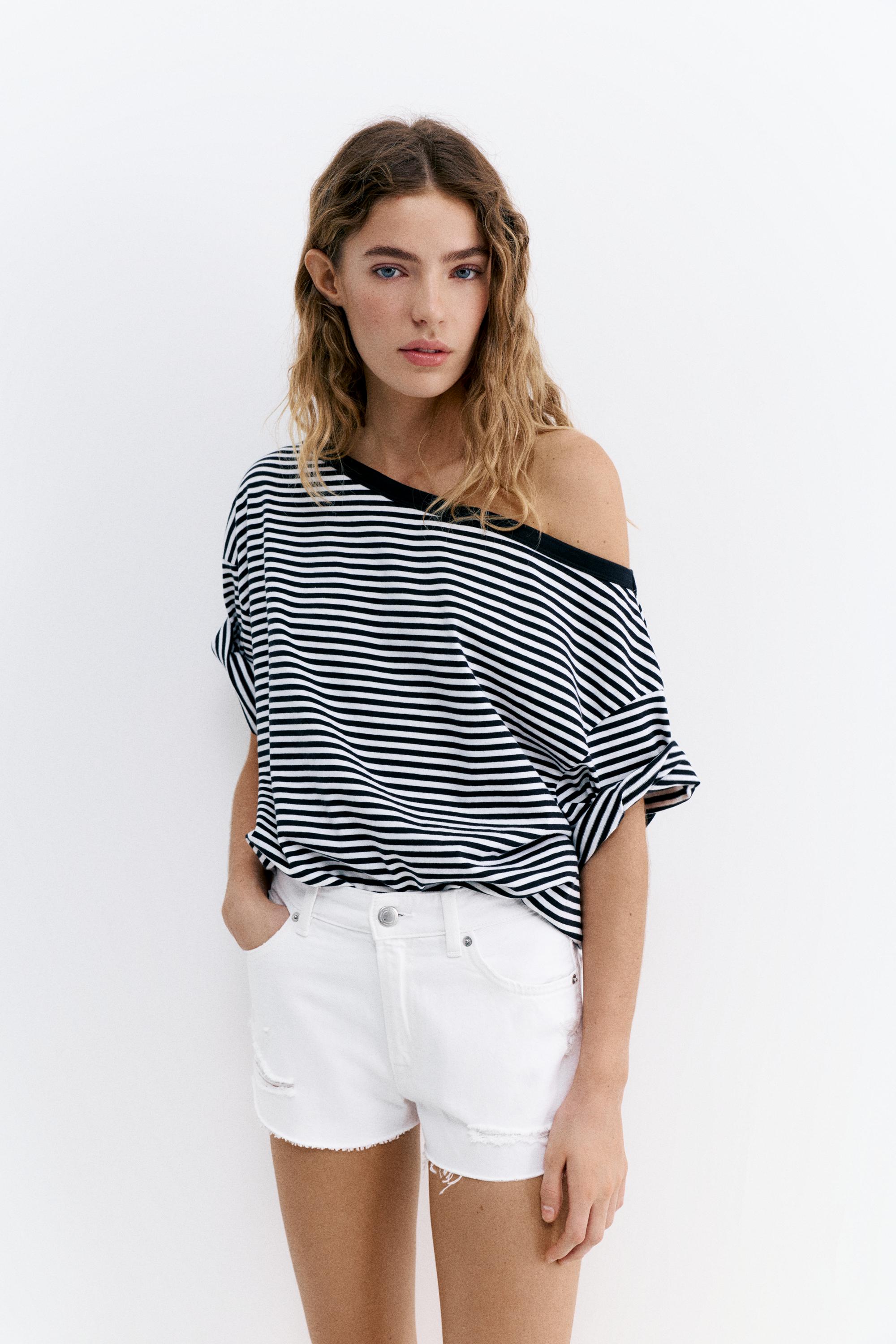 Mom fit yırtık denim şort - Görsel 21
