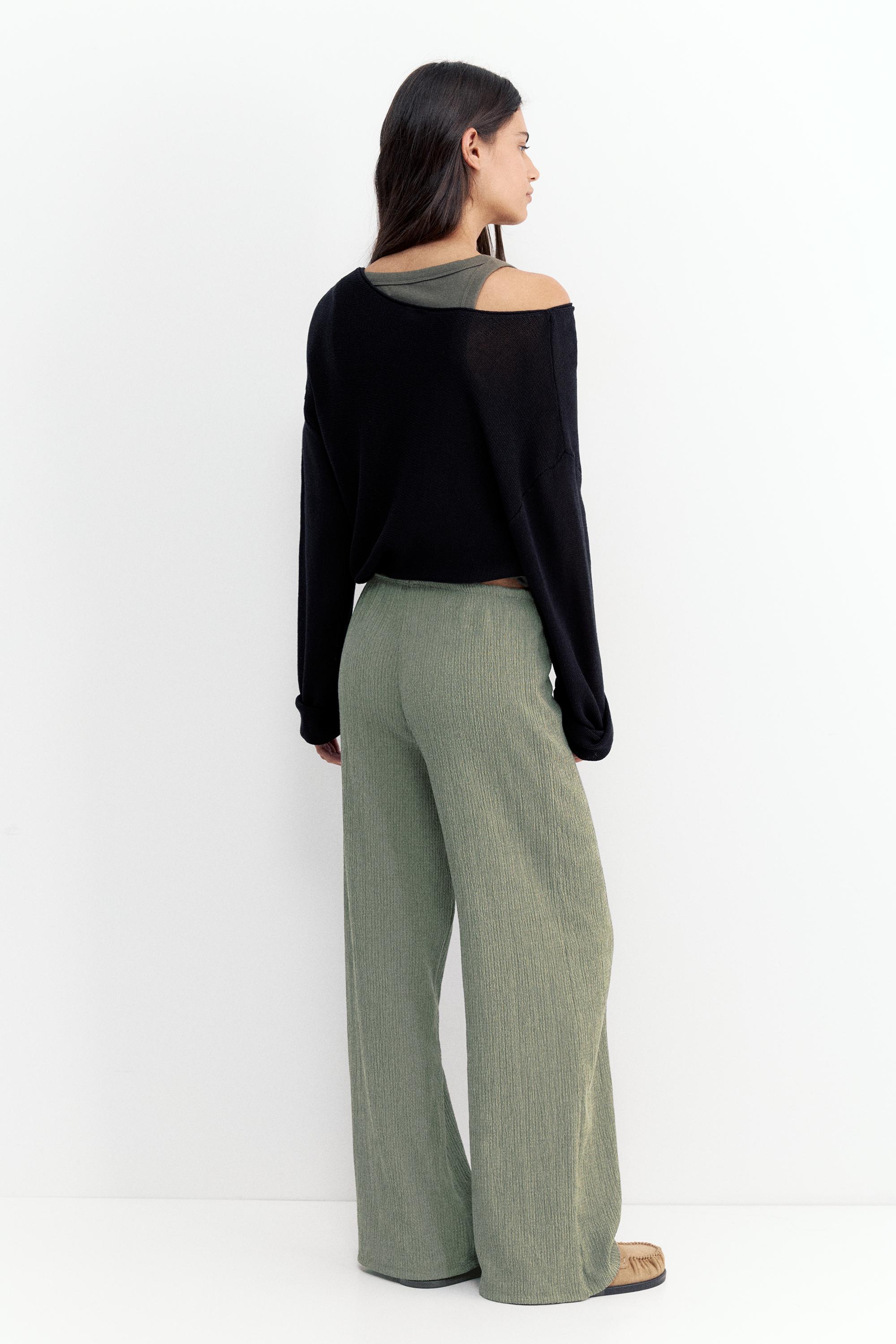Wide-leg crepe trousers — Khaki