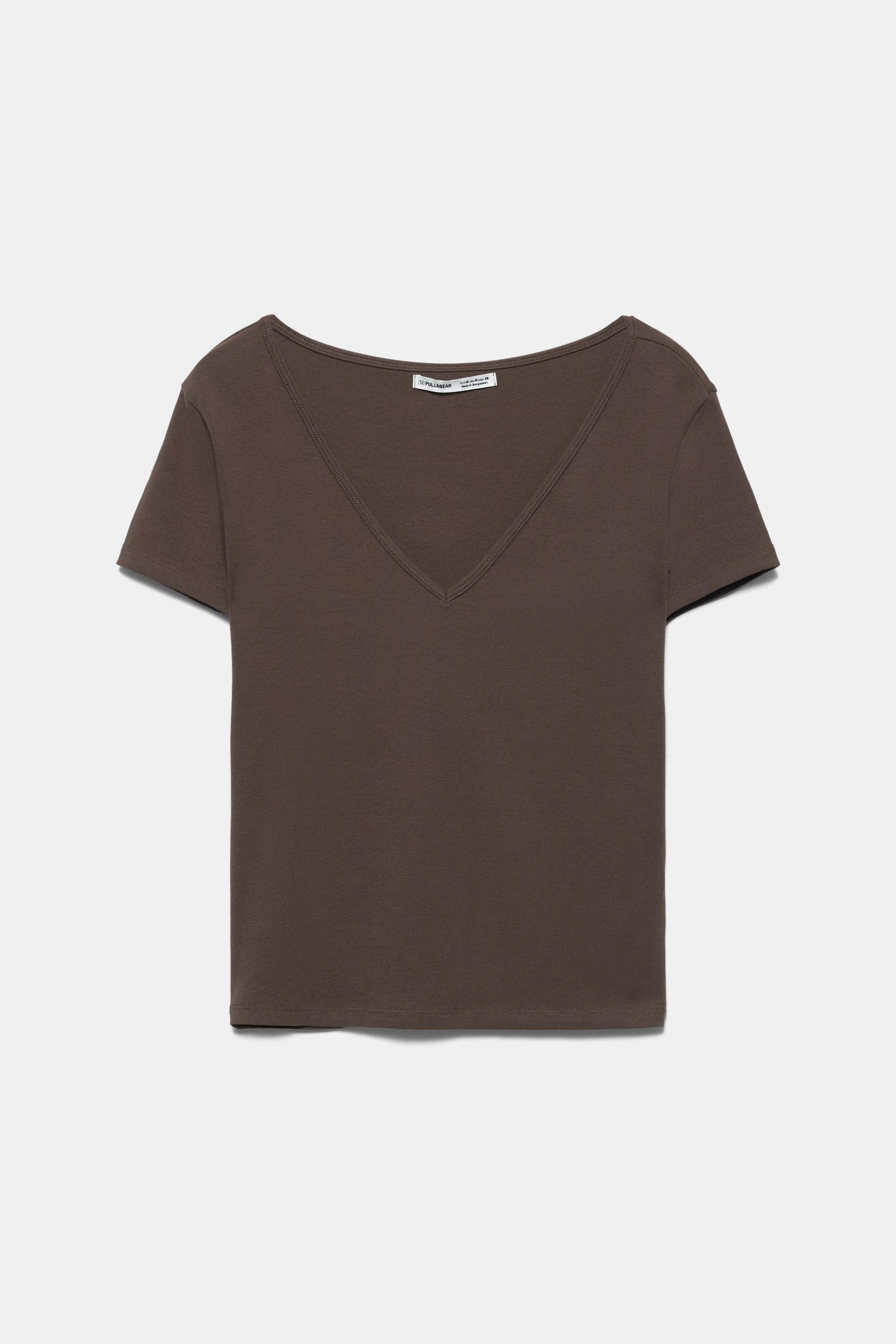 V-neck T-shirt — Brown