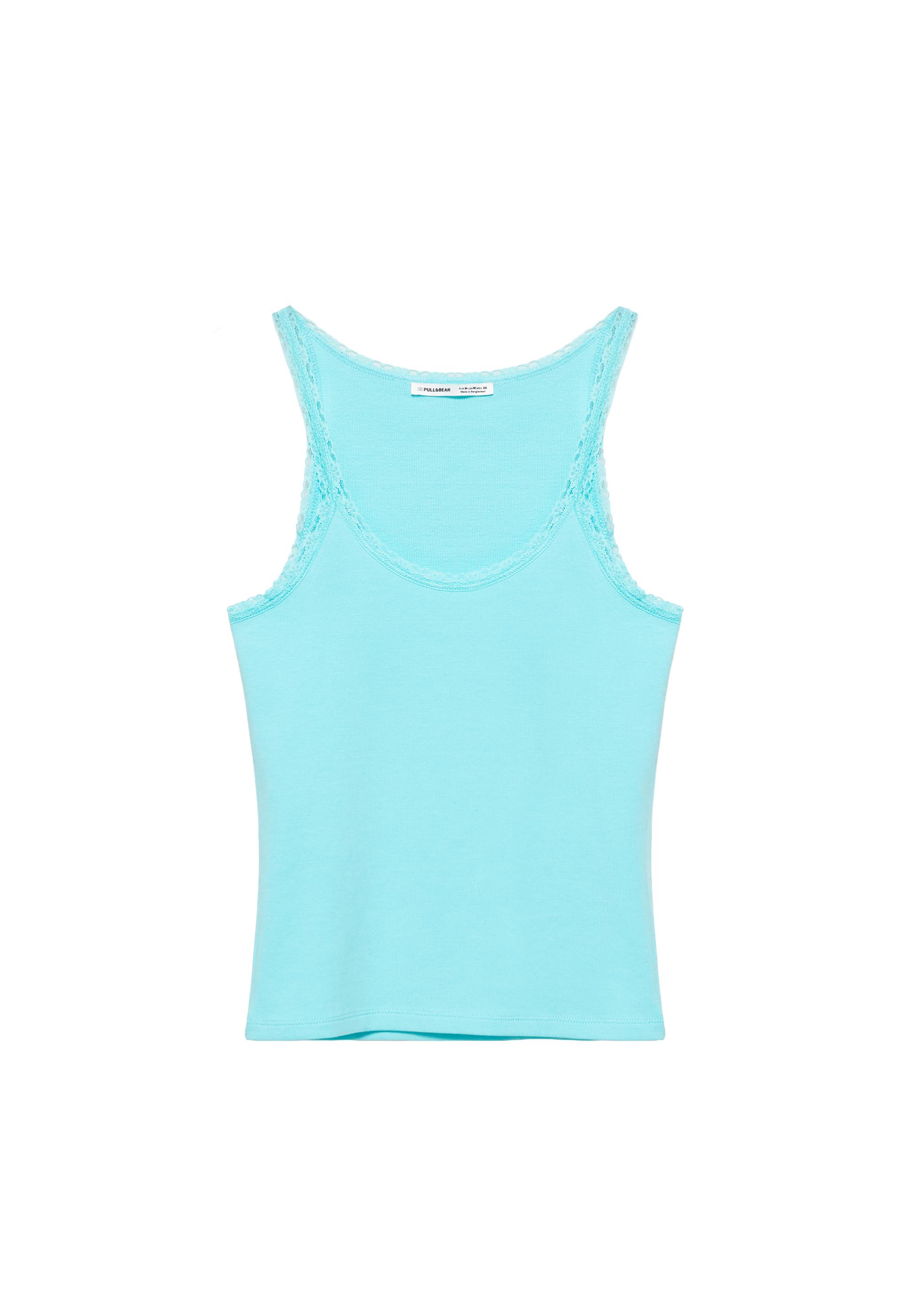 Lace-trim tank top — Turquoise
