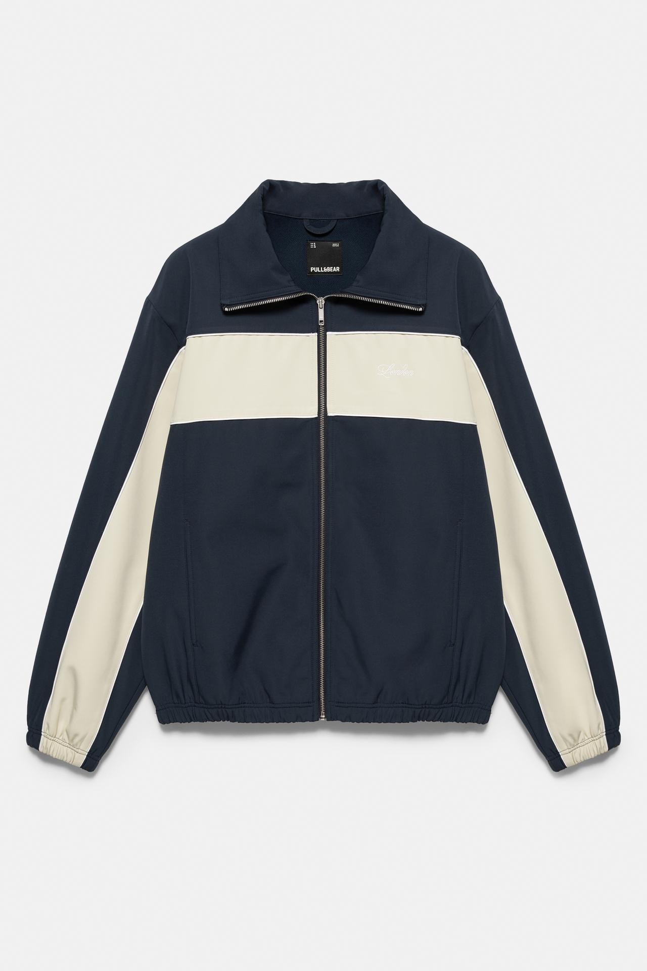 Zip-up panelled jacket — Navy/Ecru