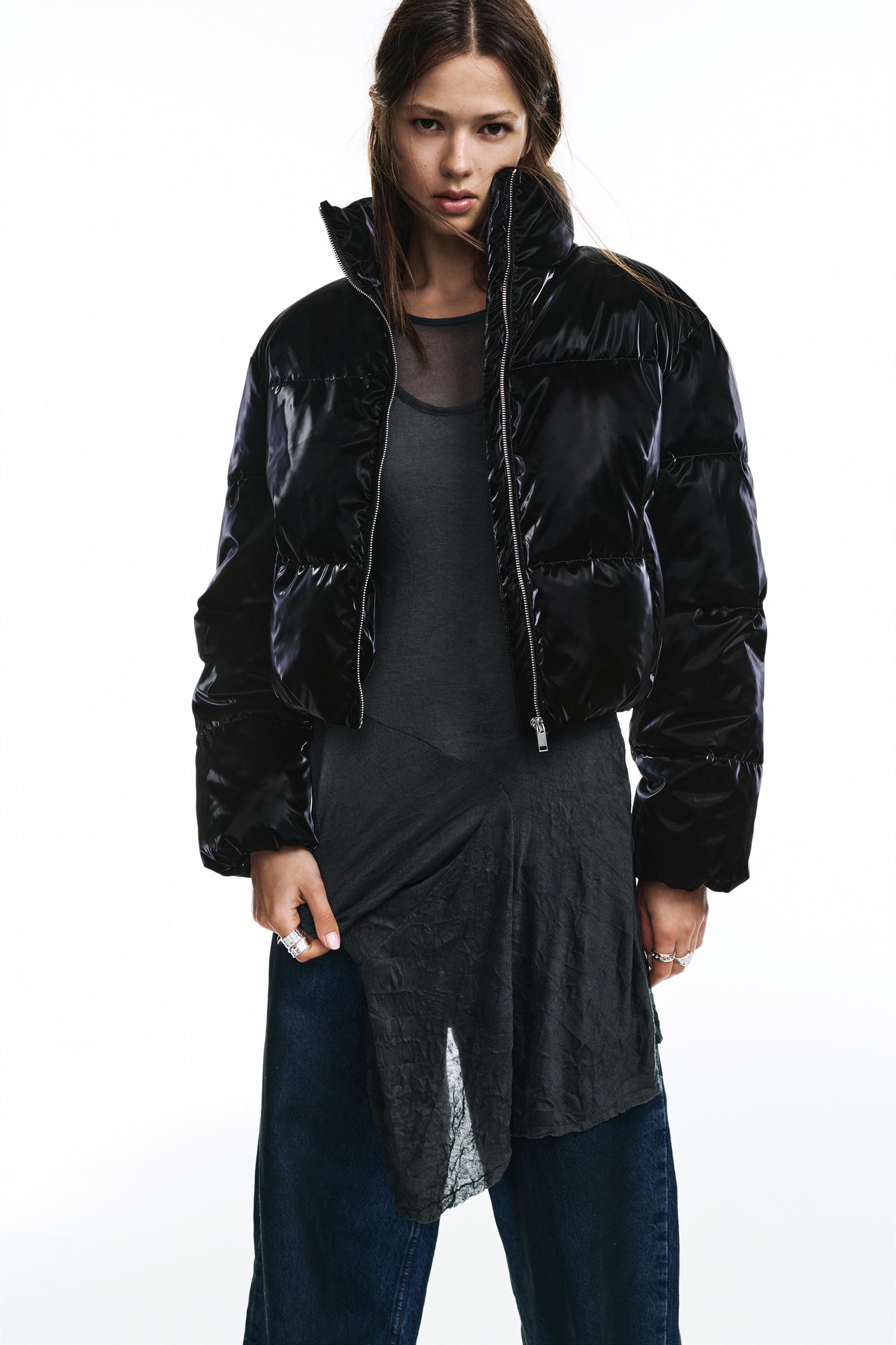 Puffer jacket with a shimmery finish — Black