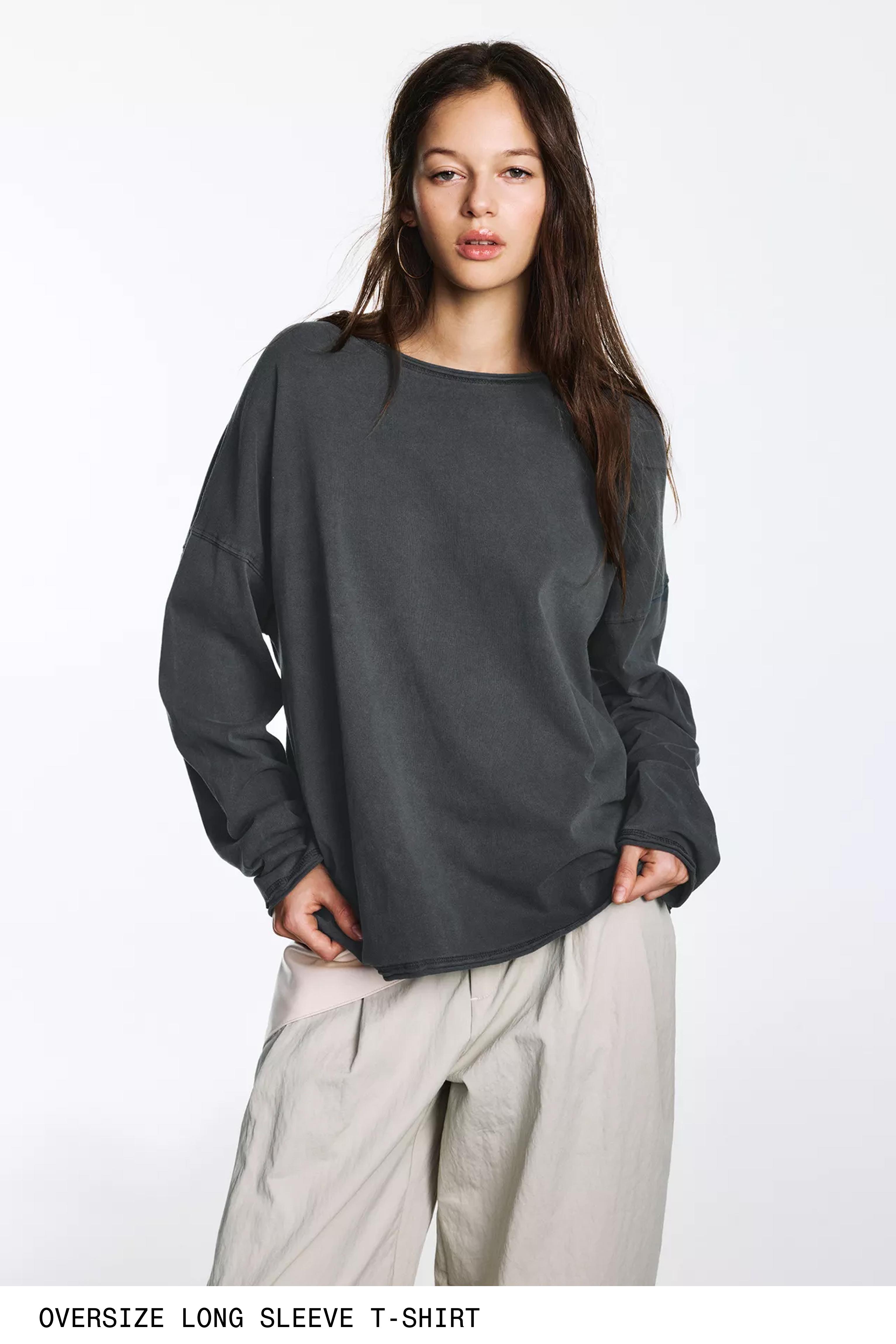 Uzun kollu oversize t-shirt - Görsel 16