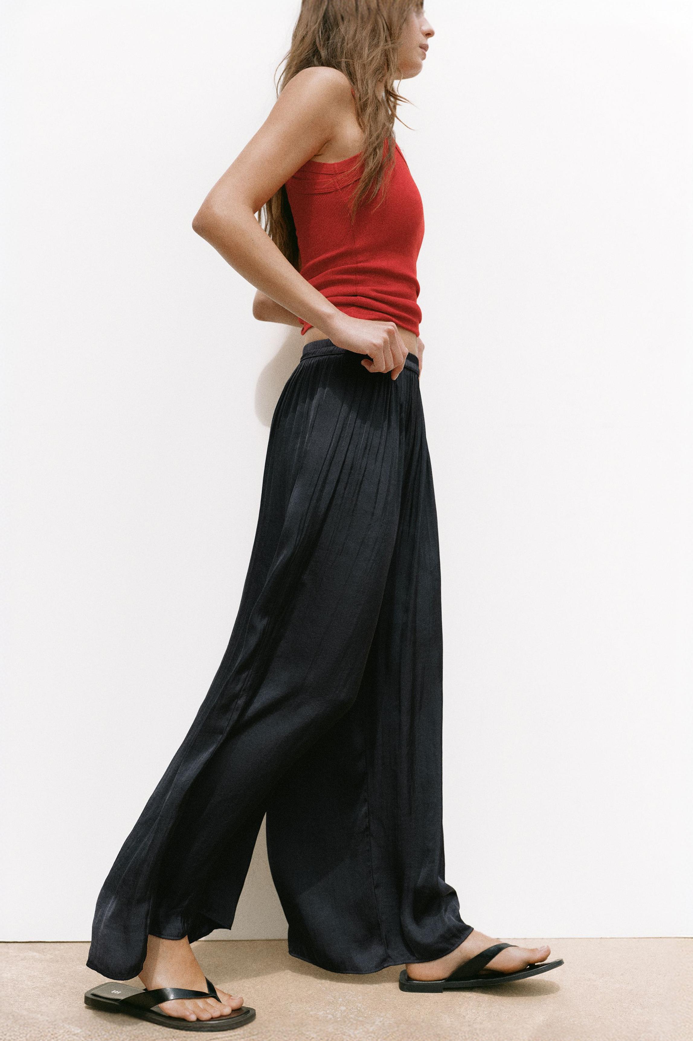 Satin wide-leg trousers — Black