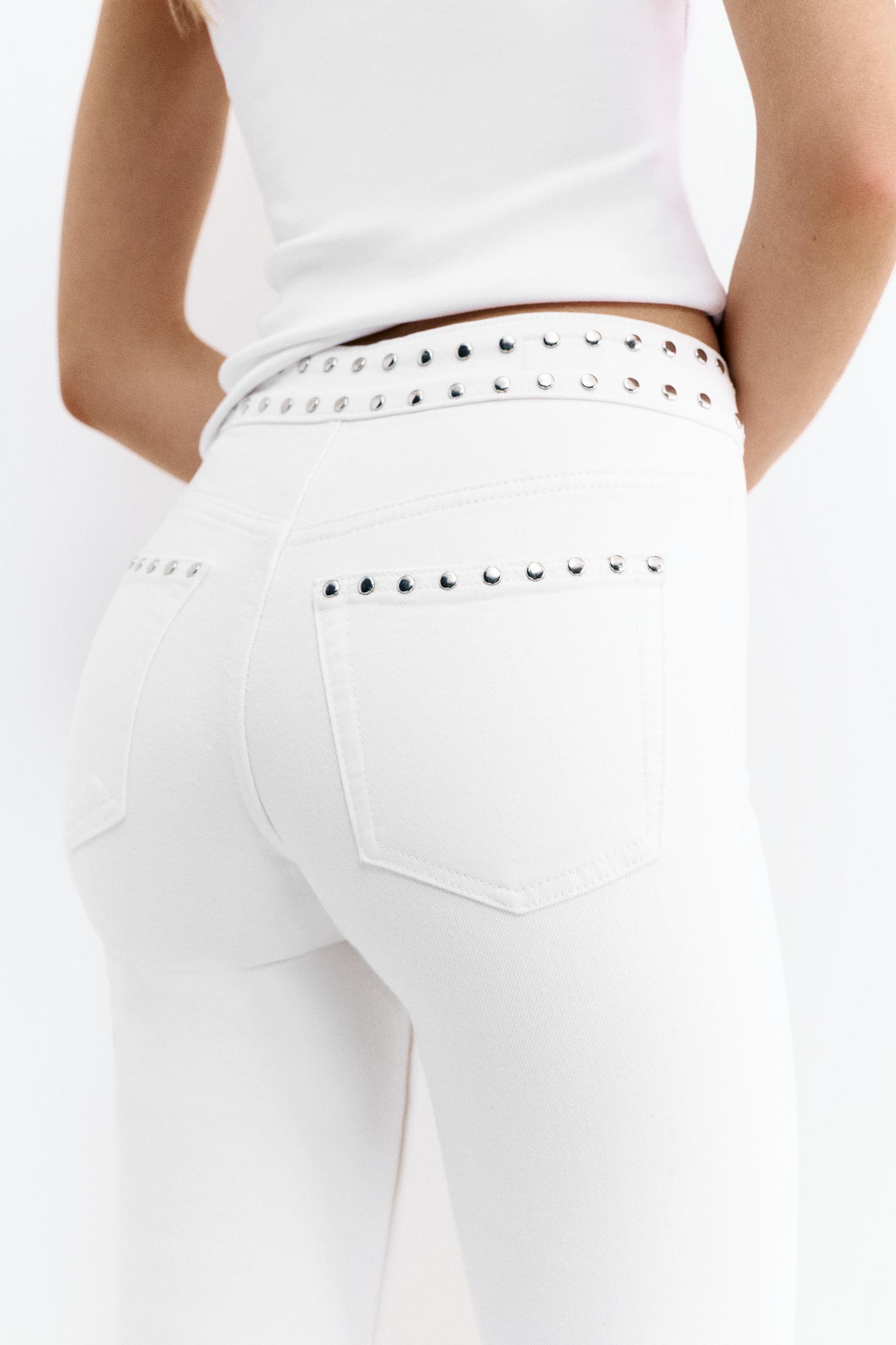 White studded capris jeans — White