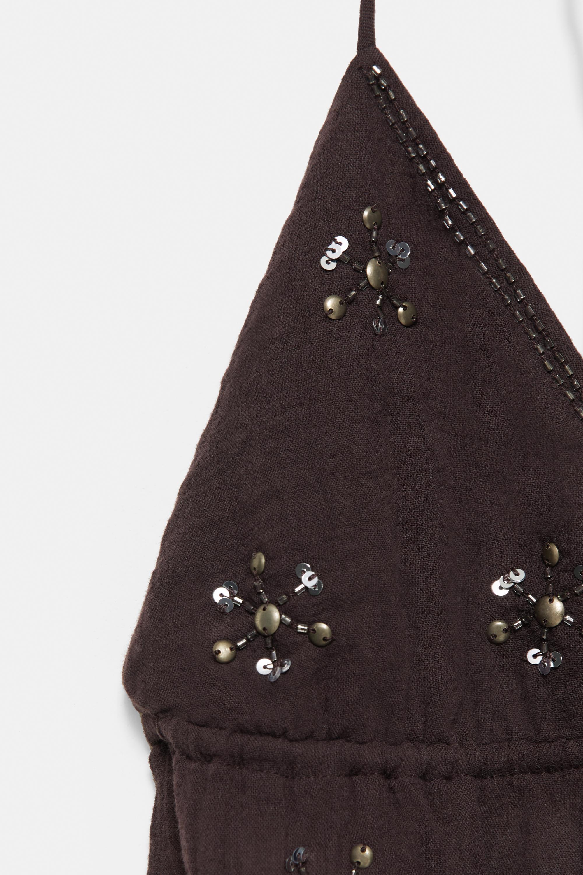 Beaded halter top — Brown