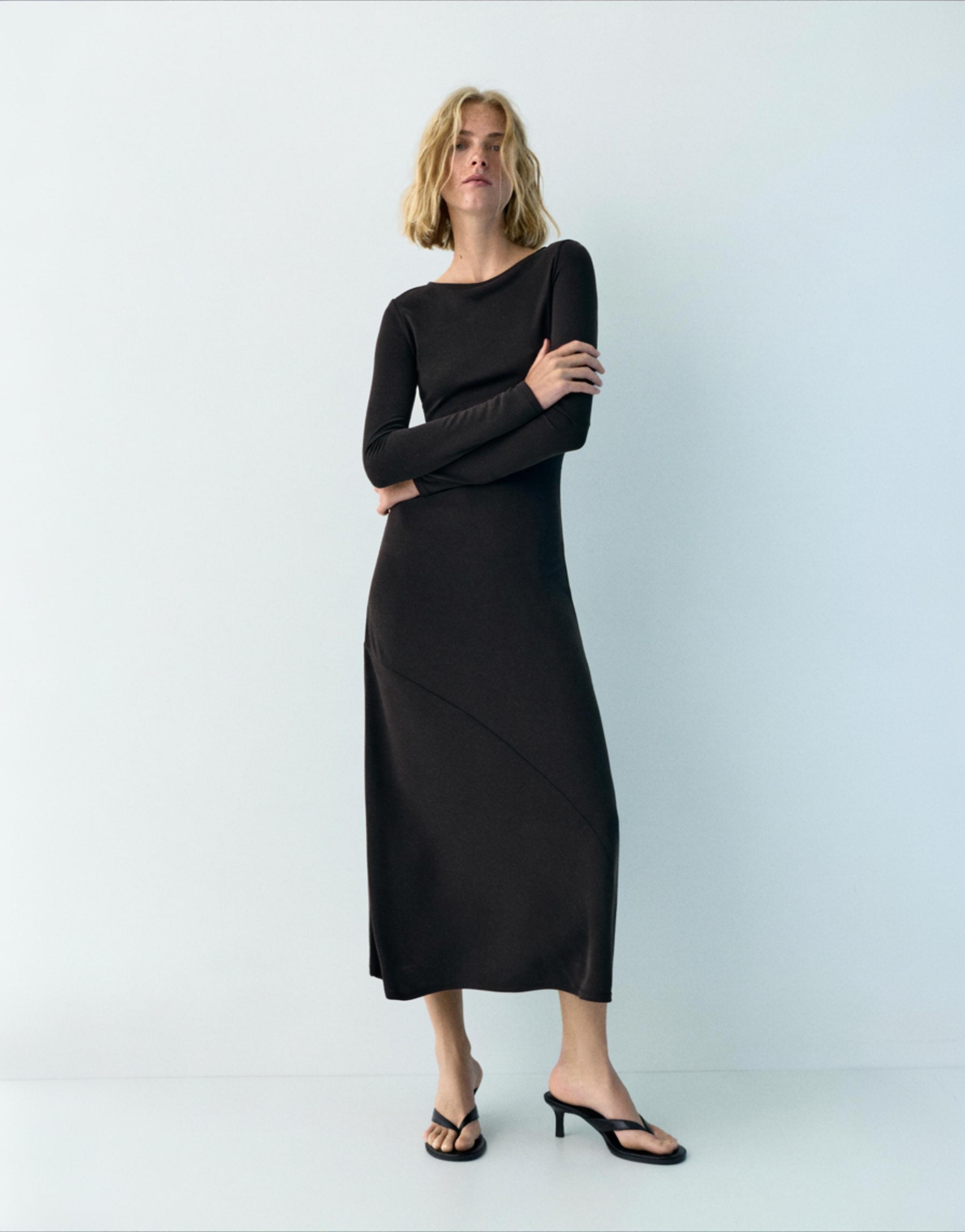 Fluid draped cupro midi dress — Anthracite grey
