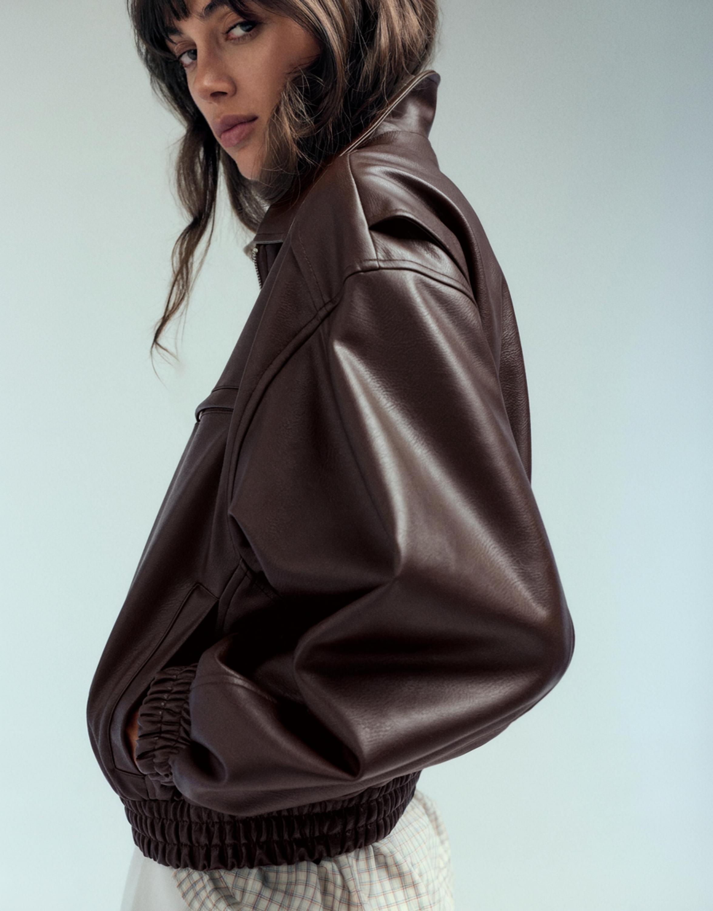 Leather effect dad jacket — Brown