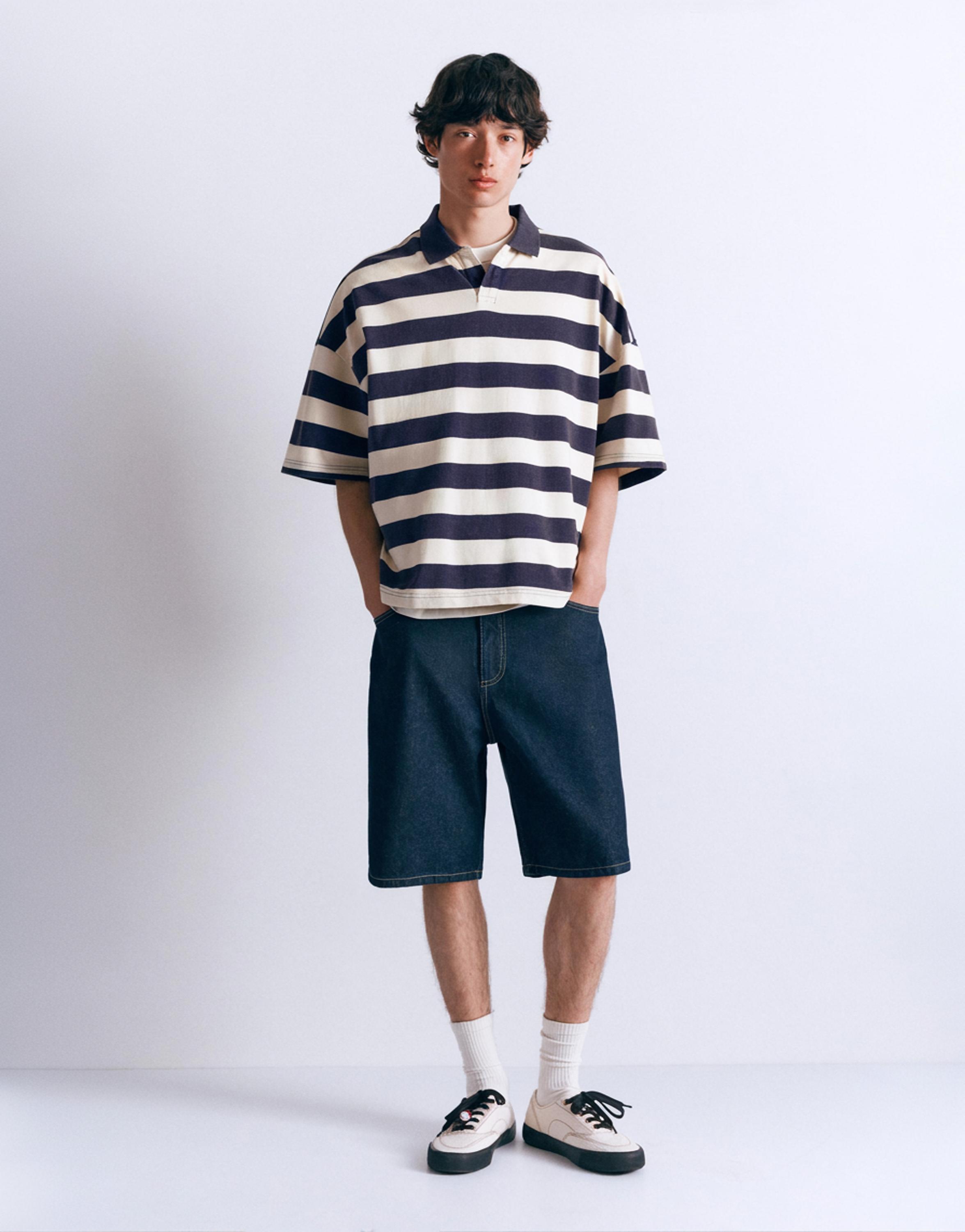 Çizgili boxy polo t-shirt - Görsel 43