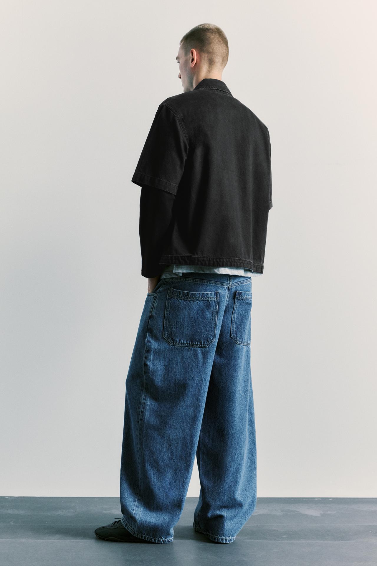 Double-sleeve denim overshirt — Faded black