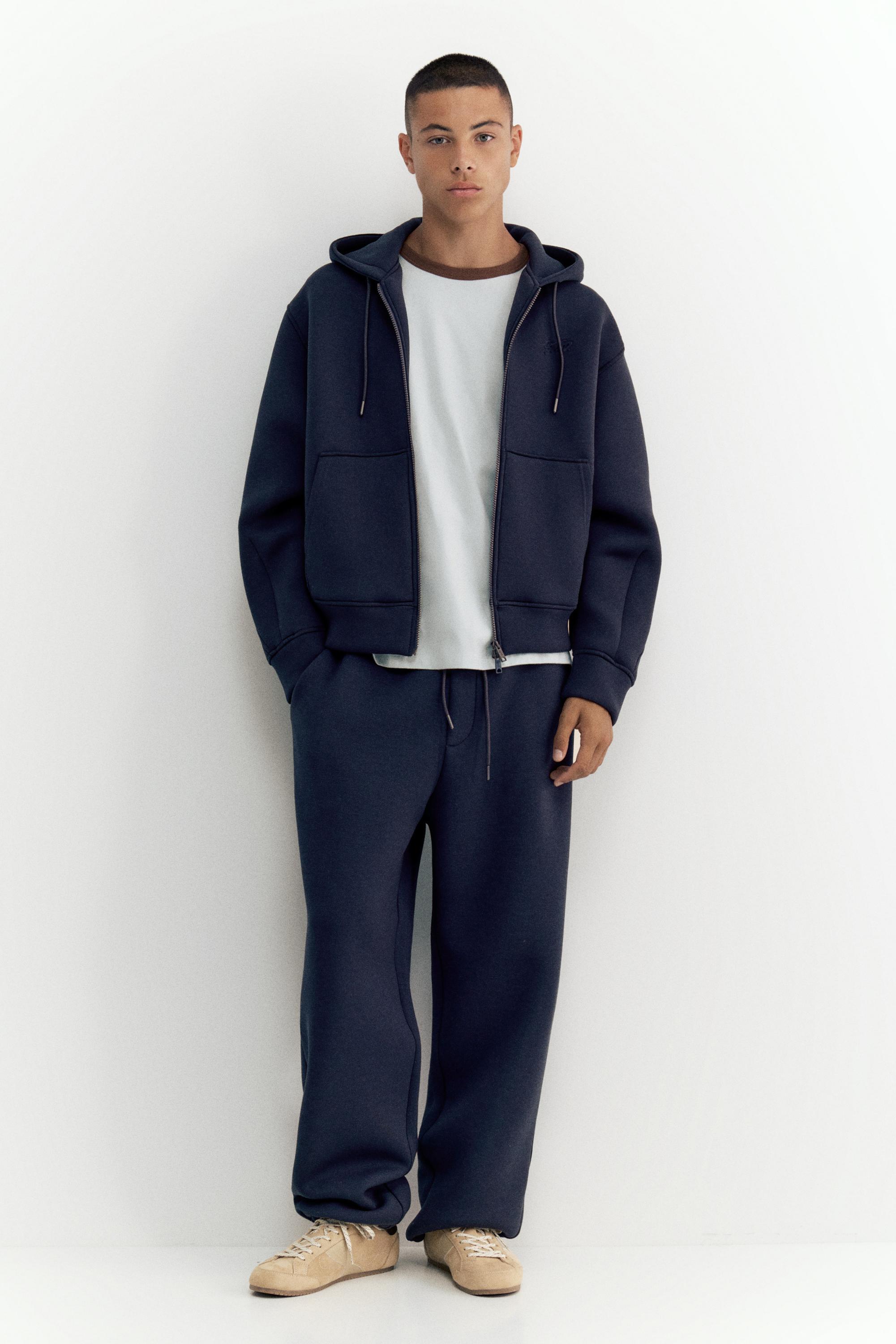 Neoprene-effect baggy trousers — Navy
