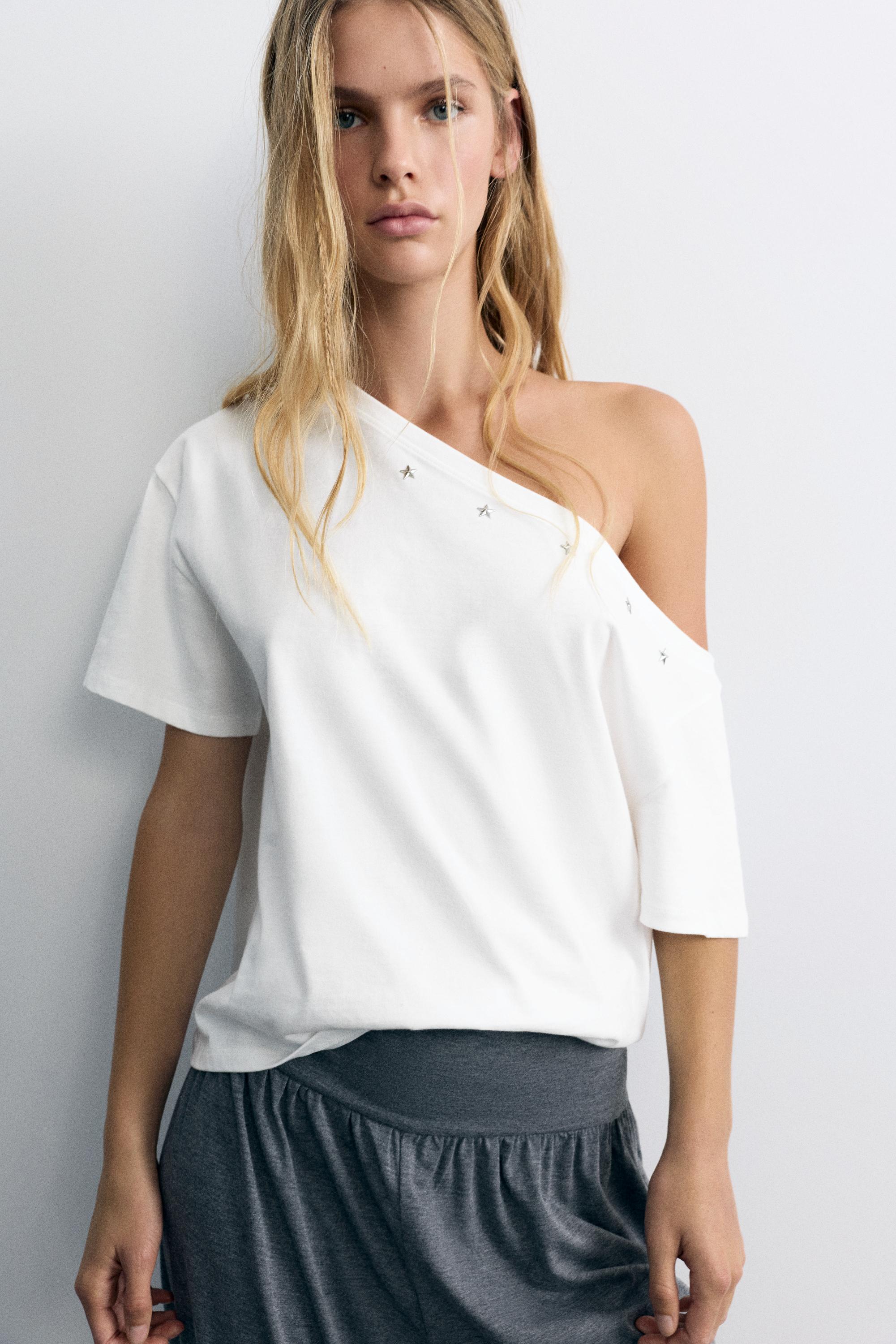 Asymmetric star T-shirt — White