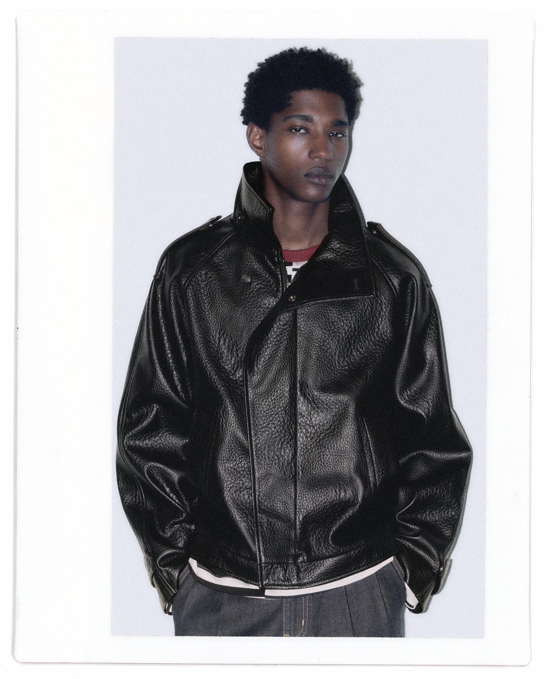 Textured leather effect jacket — Black