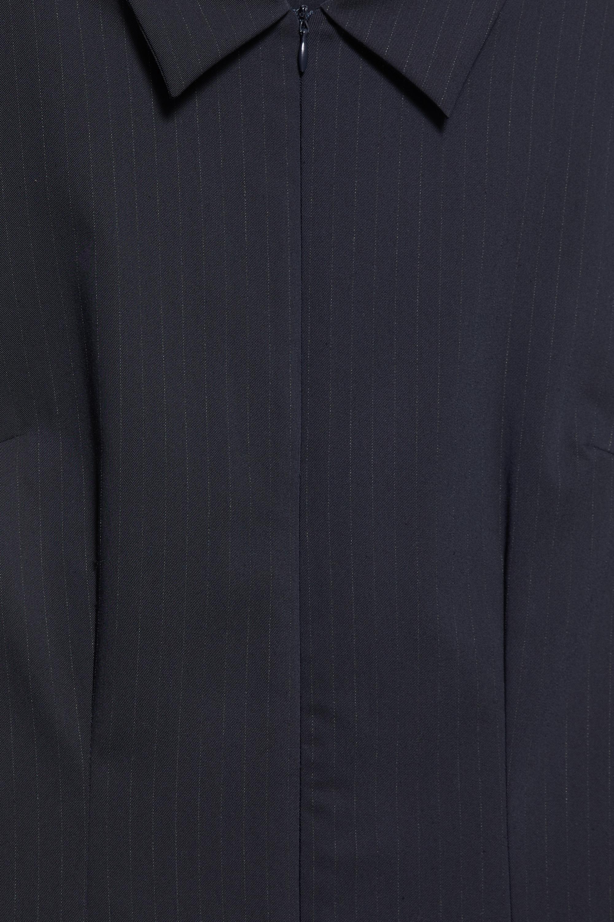 Short pinstripe dress with box pleats — Dark navy