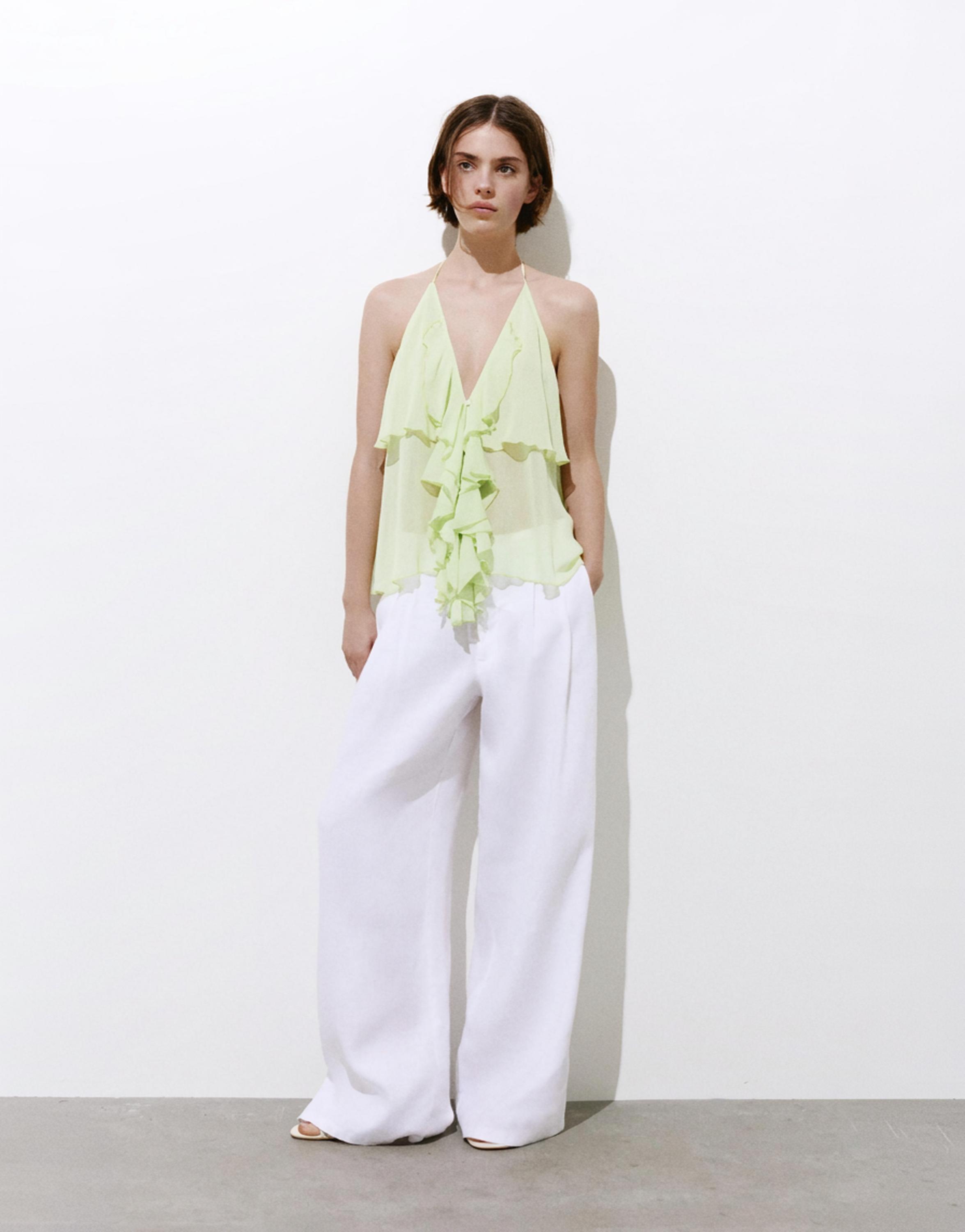 Halter top with ruffles — Apple green