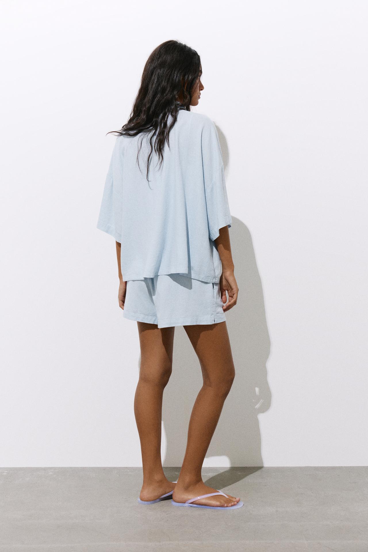Linen blend shorts — Sky blue