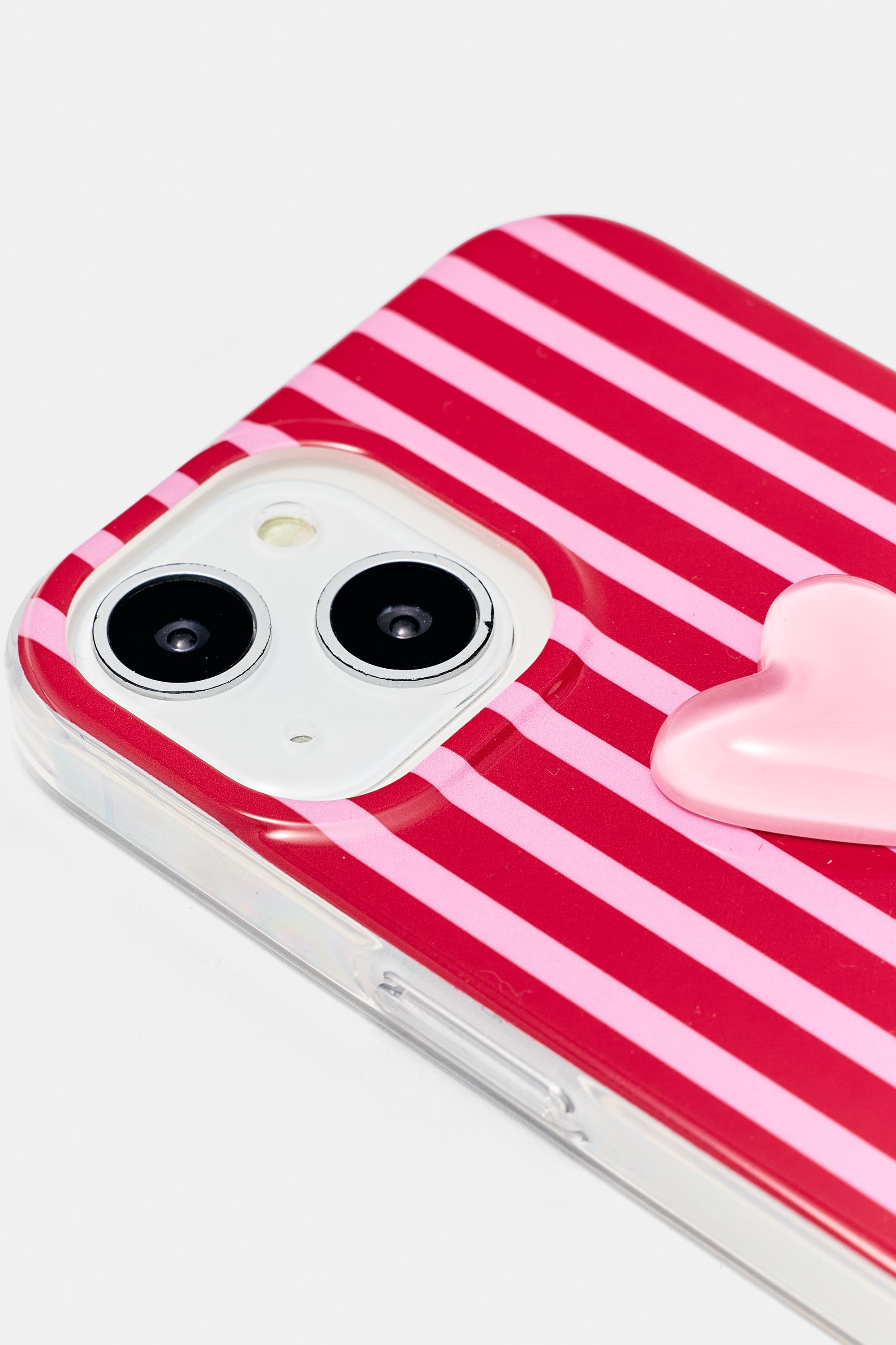 Striped heart iPhone case — Pink
