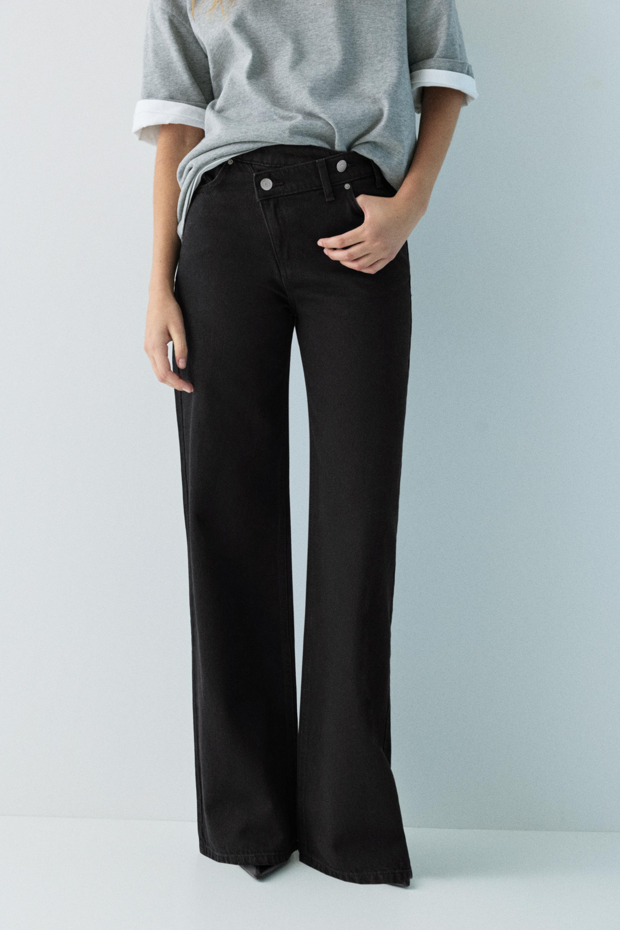Wide leg jeans with crossover waistband — Black