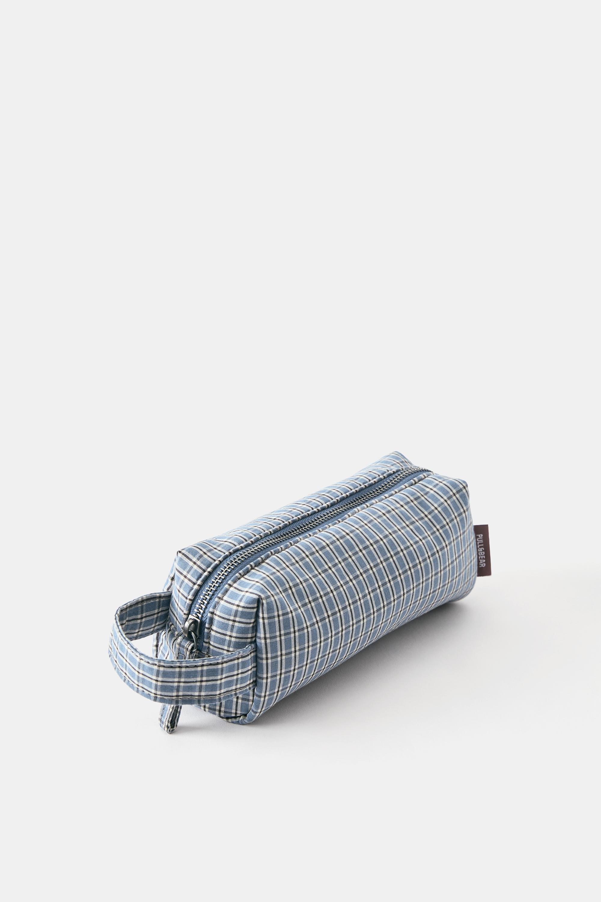 Check print pencil case — Blue