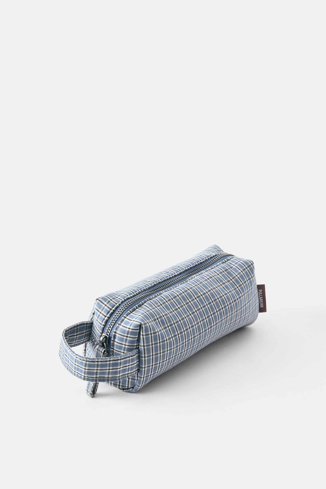 Check print pencil case — Blue