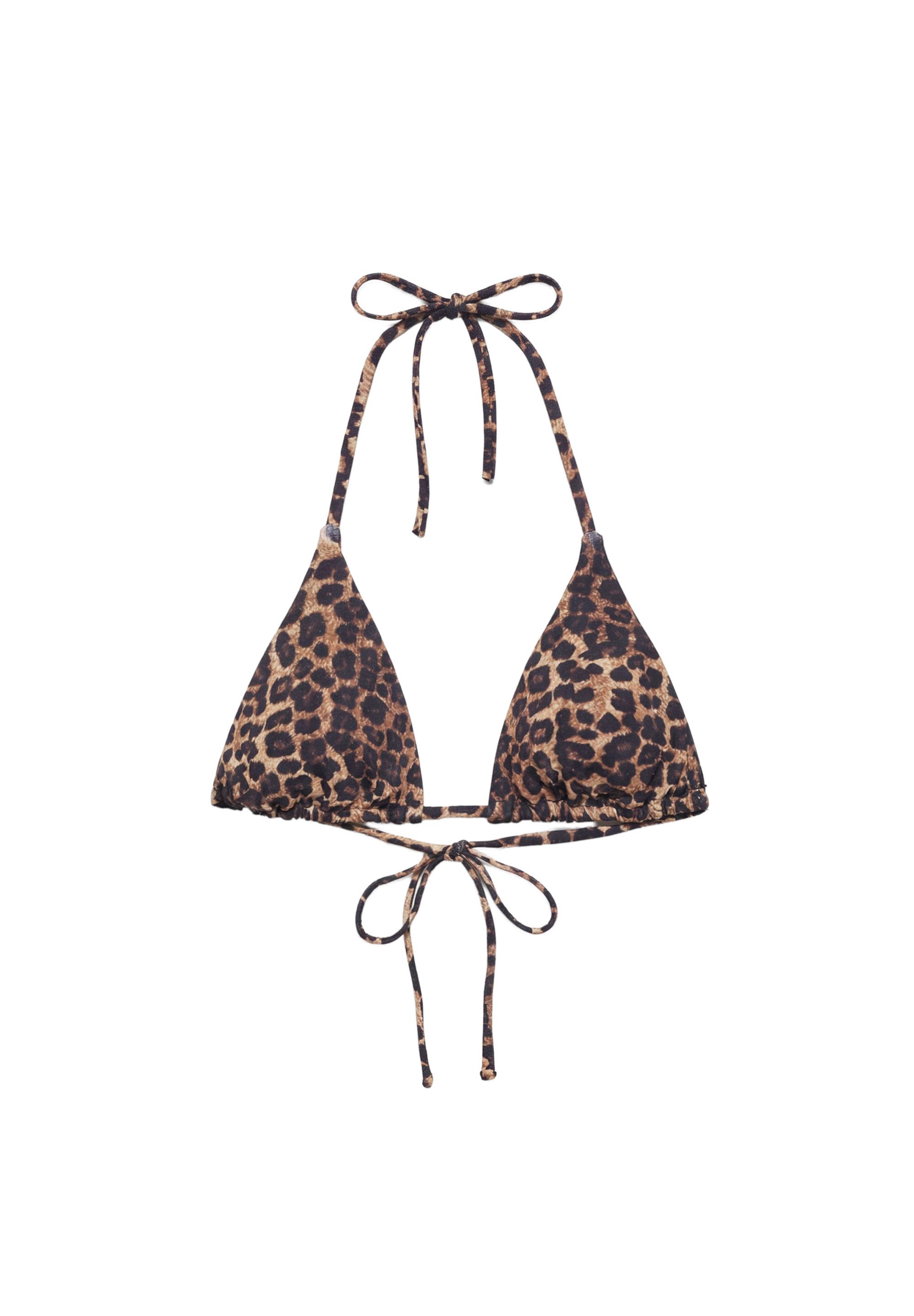 Leopard print triangle bikini top — Brown