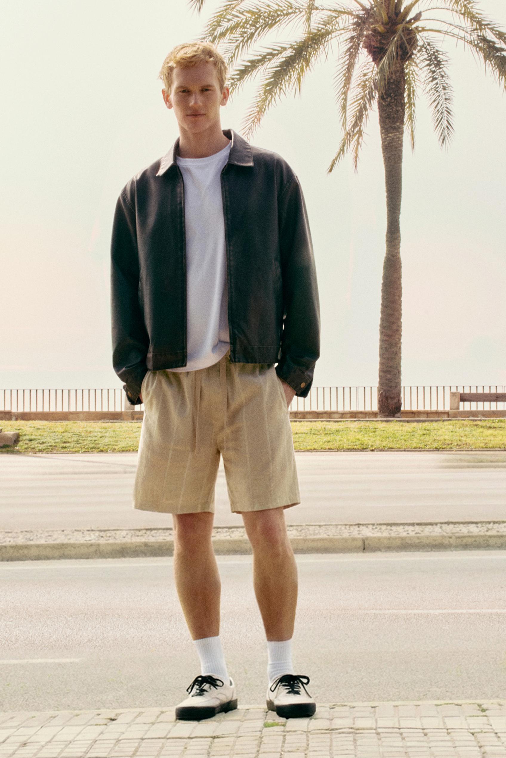 Linen blend jogger Bermuda shorts — Light camel