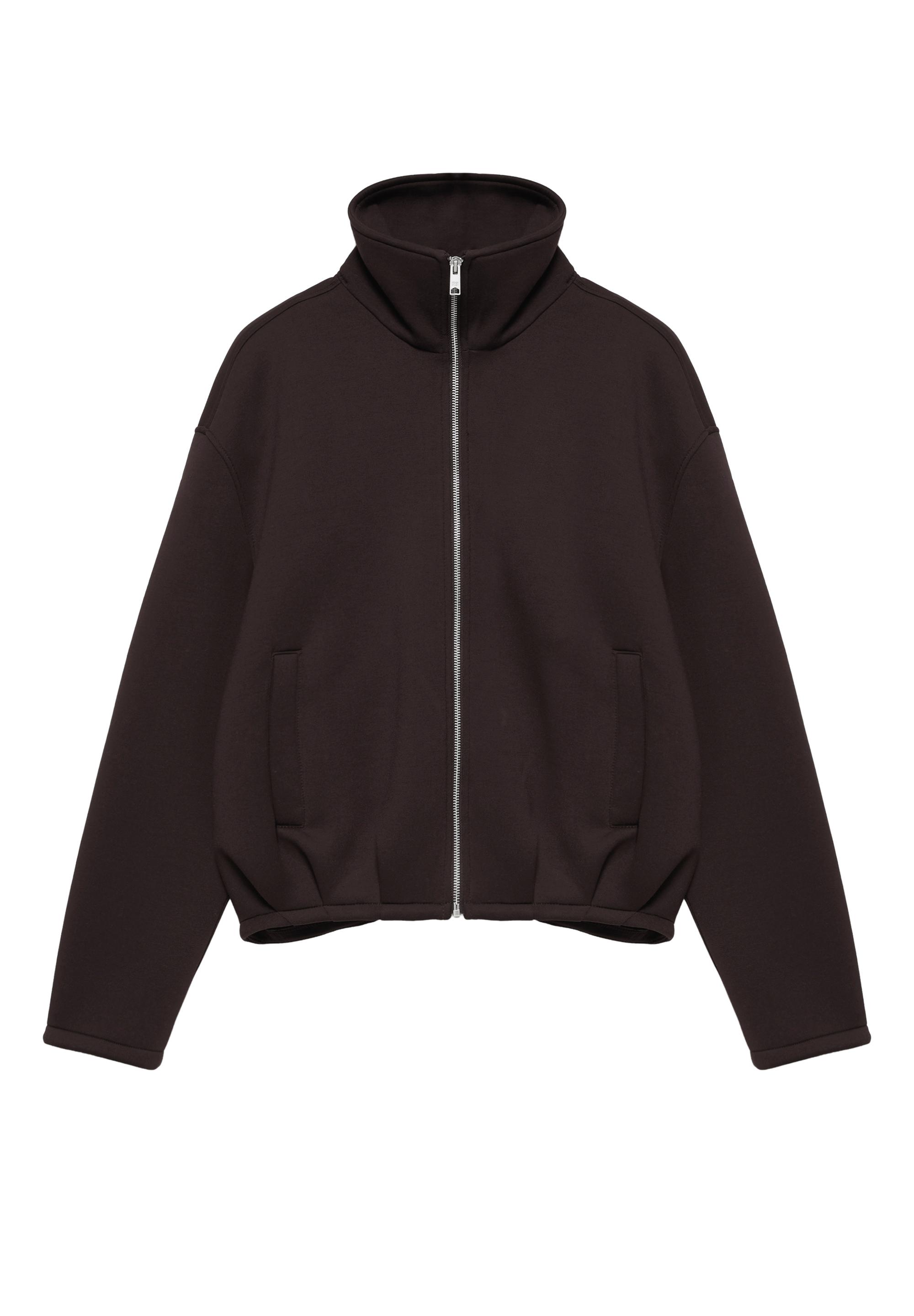 Neoprene-effect zip-up jacket — Brown